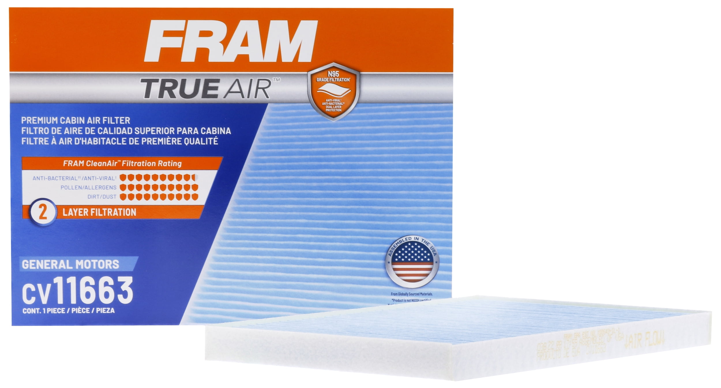 FRAM CV11663 TrueAir Premium Cabin Air Filter with N95 Grade Filter Media for Select Ford Vehicles