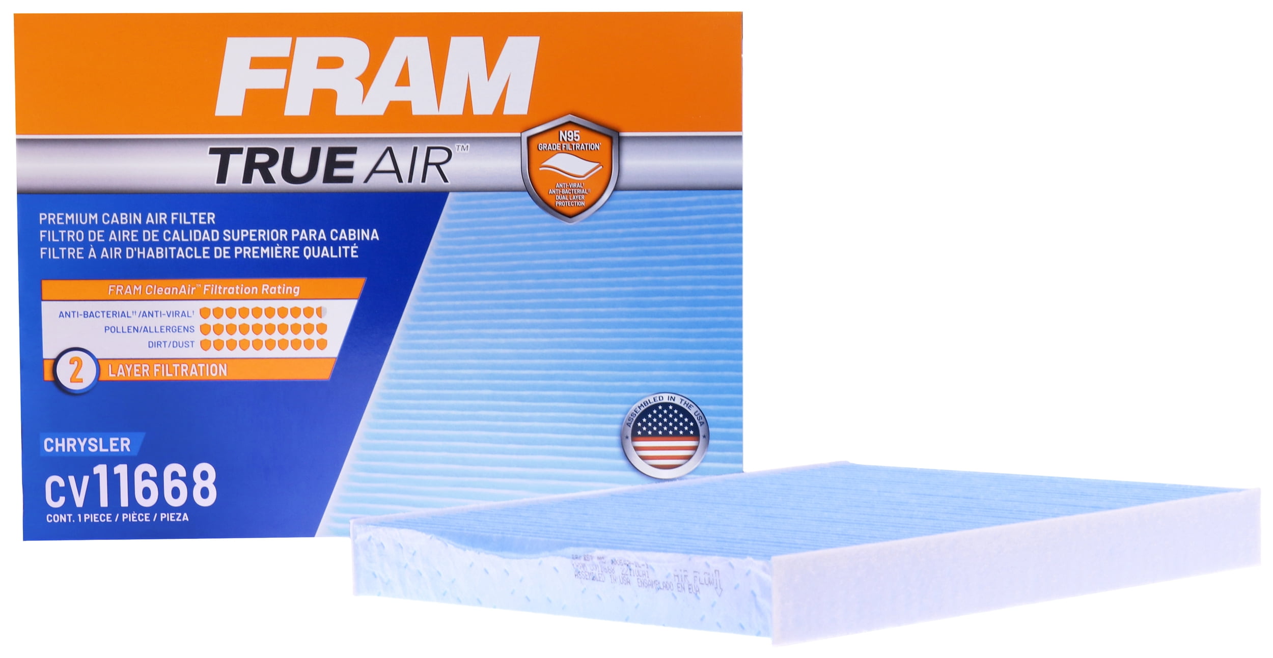 FRAM CV11668 TrueAir Premium Cabin Air Filter with N95 Grade Filter