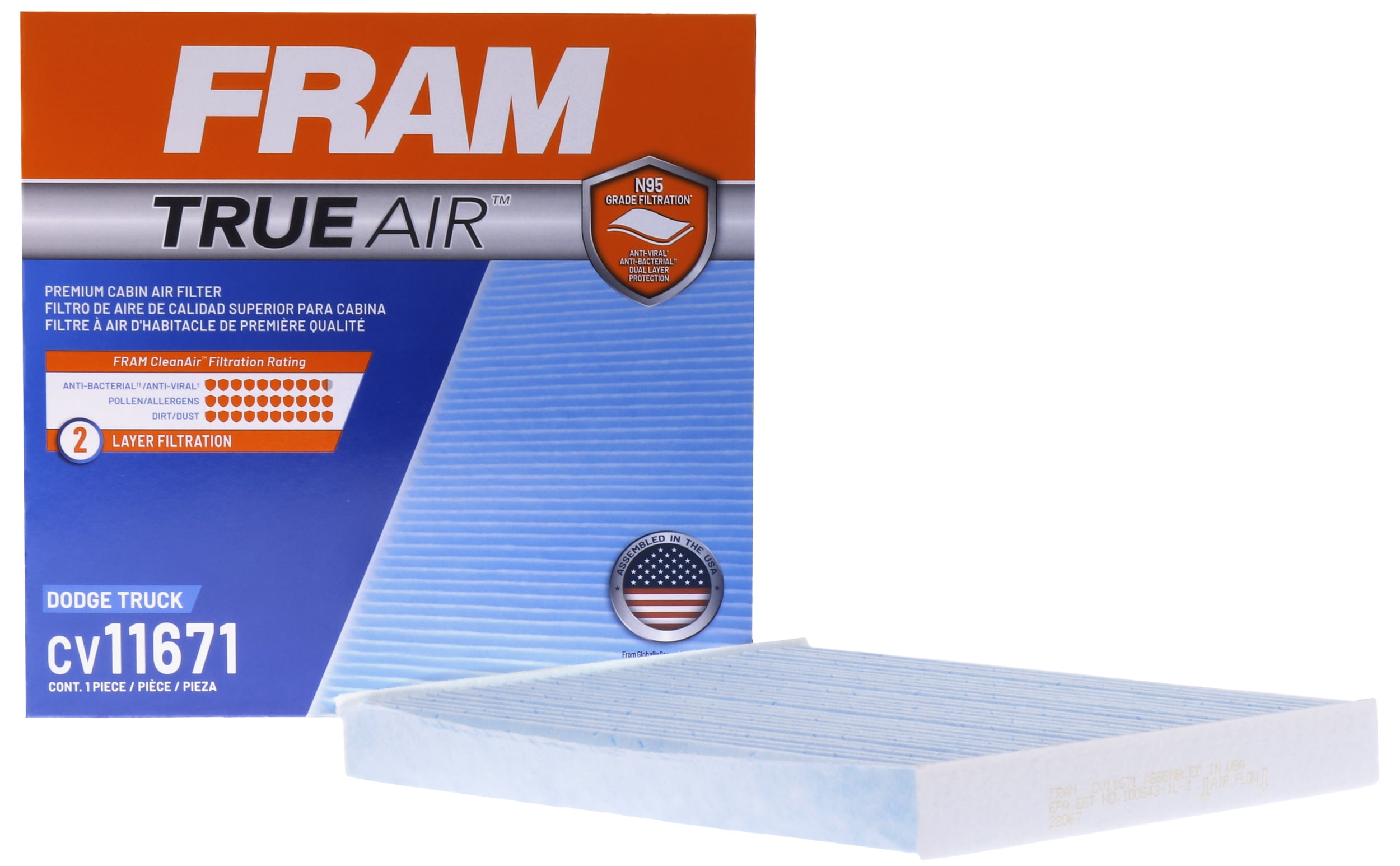 FRAM CV11671 TrueAir Premium Cabin Air Filter with N95 Grade Filter Media for Select Dodge Trucks