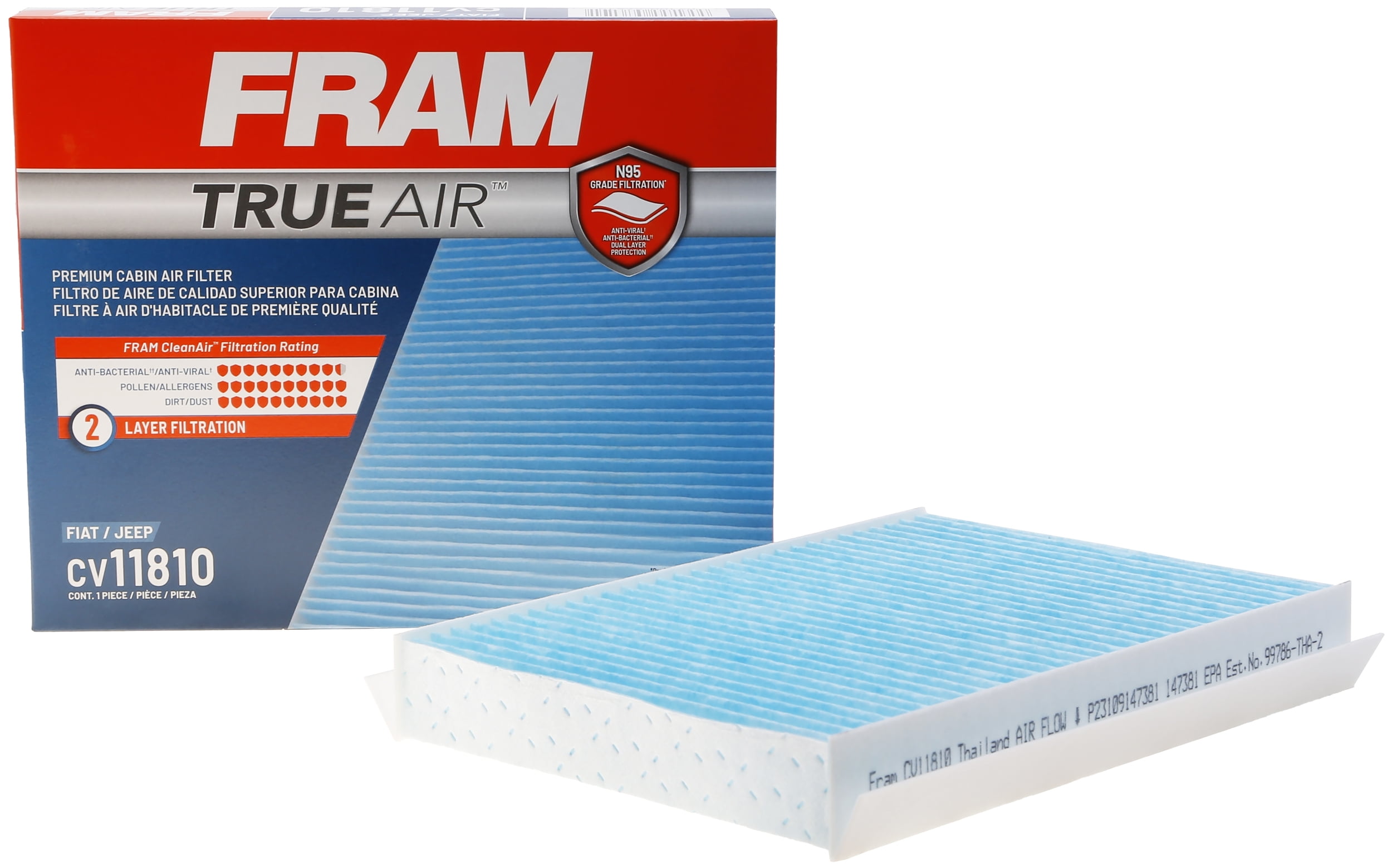 FRAM CV11810 TrueAir Premium Cabin Air Filter with N95 Grade Filter Media,  for Select Fiat and Jeep Vehicles 
