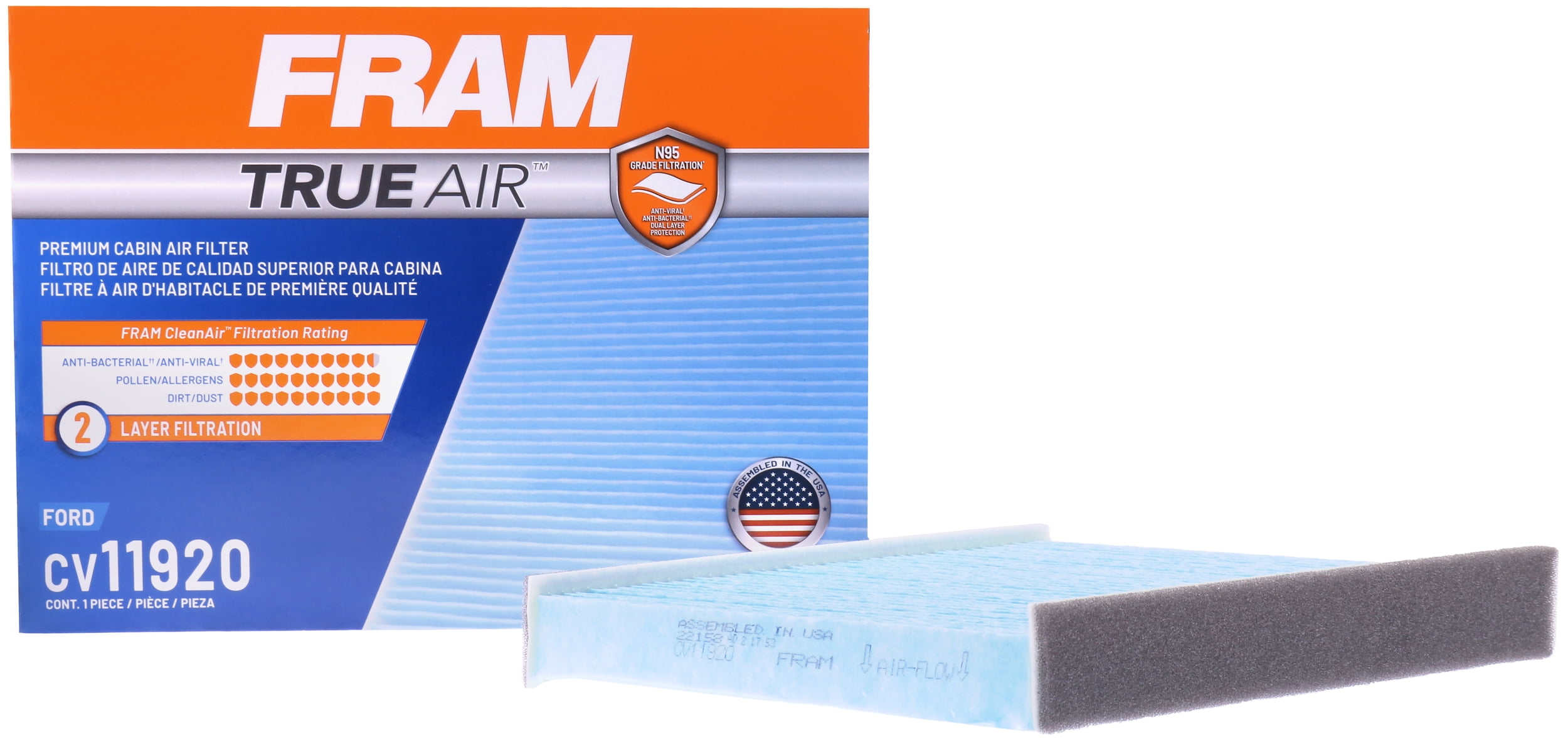 FRAM CV11920 TrueAir Premium Cabin Air Filter with N95 Grade Filter