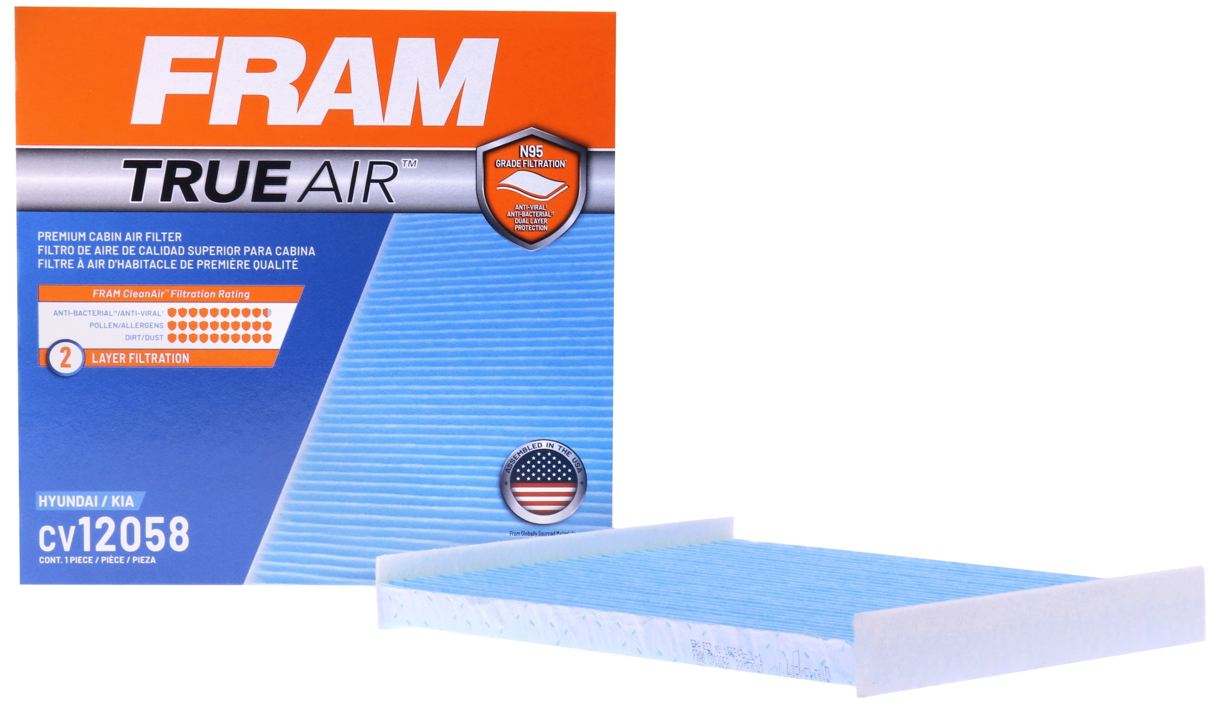 FRAM CV12058 TrueAir Premium Cabin Air Filter with N95 Grade Filter Media for Select Hyundai and Kia Vehicles