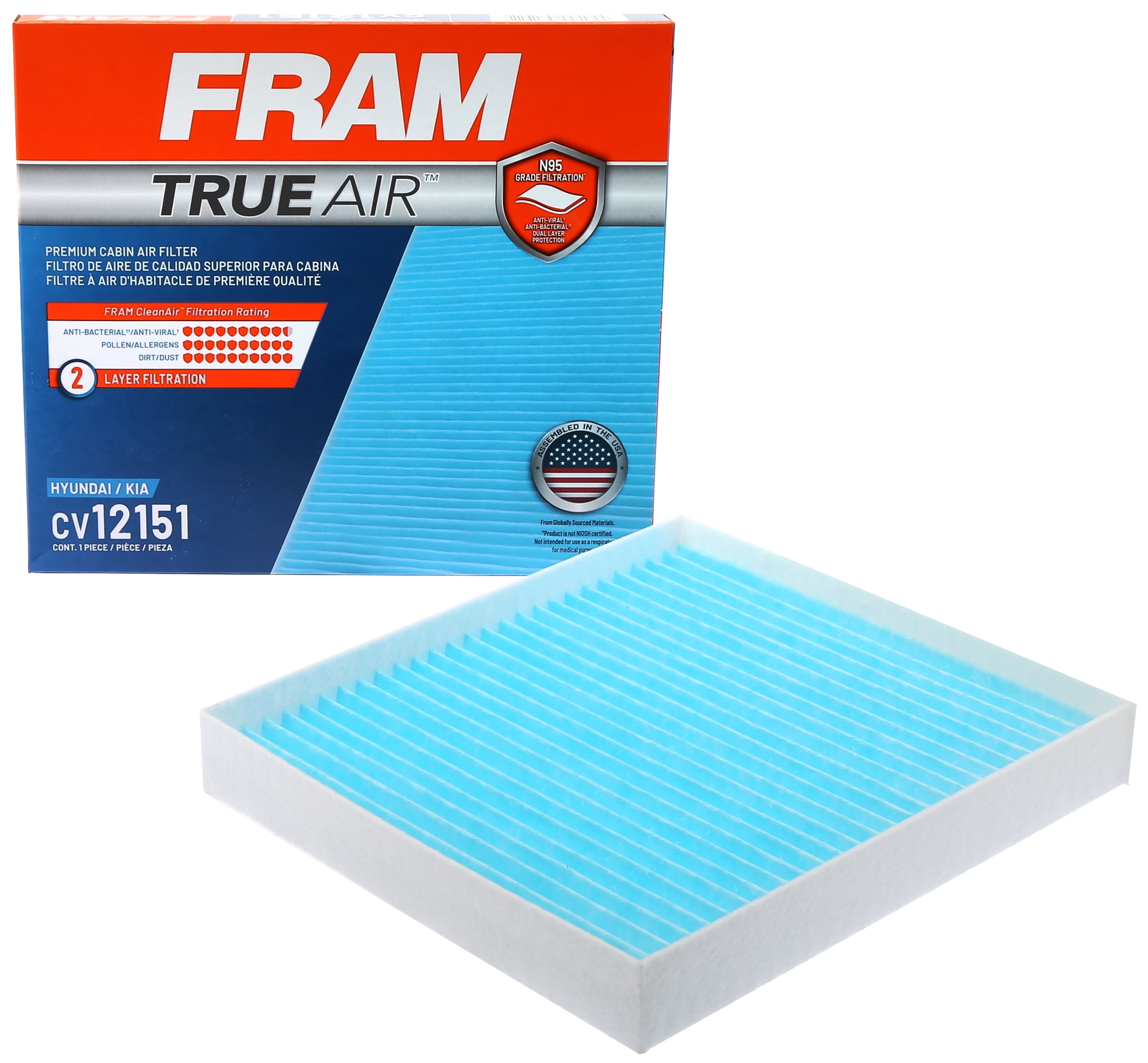 FRAM CV12151 TrueAir Premium Cabin Air Filter with N95 Grade Filter Media for Select Ford Vehicles