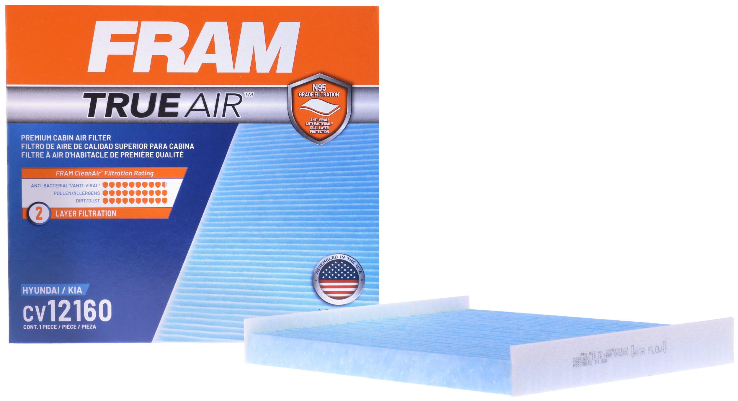FRAM CV12160 TrueAir Premium Cabin Air Filter with N95 Grade Filter Media for Select Ford Vehicles