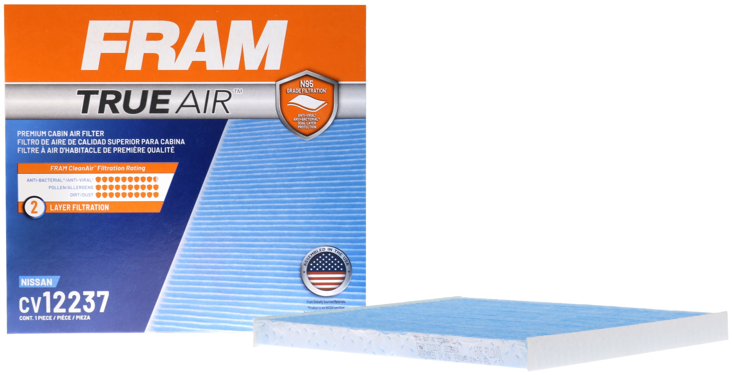 FRAM CV12237 TrueAir Premium Cabin Air Filter with N95 Grade Filter Media, for Select Nissan Vehicles