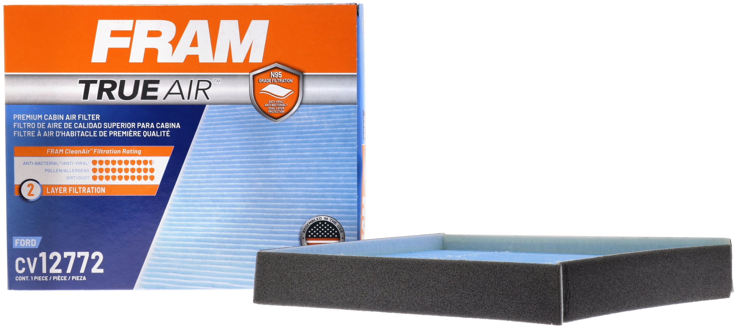 FRAM CV12772 TrueAir Premium Cabin Air Filter with N95 Grade Filter Media for Select Ford Vehicles
