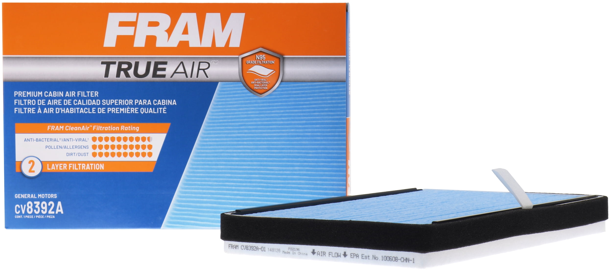 FRAM CV8392A TrueAir Premium Cabin Air Filter with N95 Grade Filter Media for Select Ford Vehicles