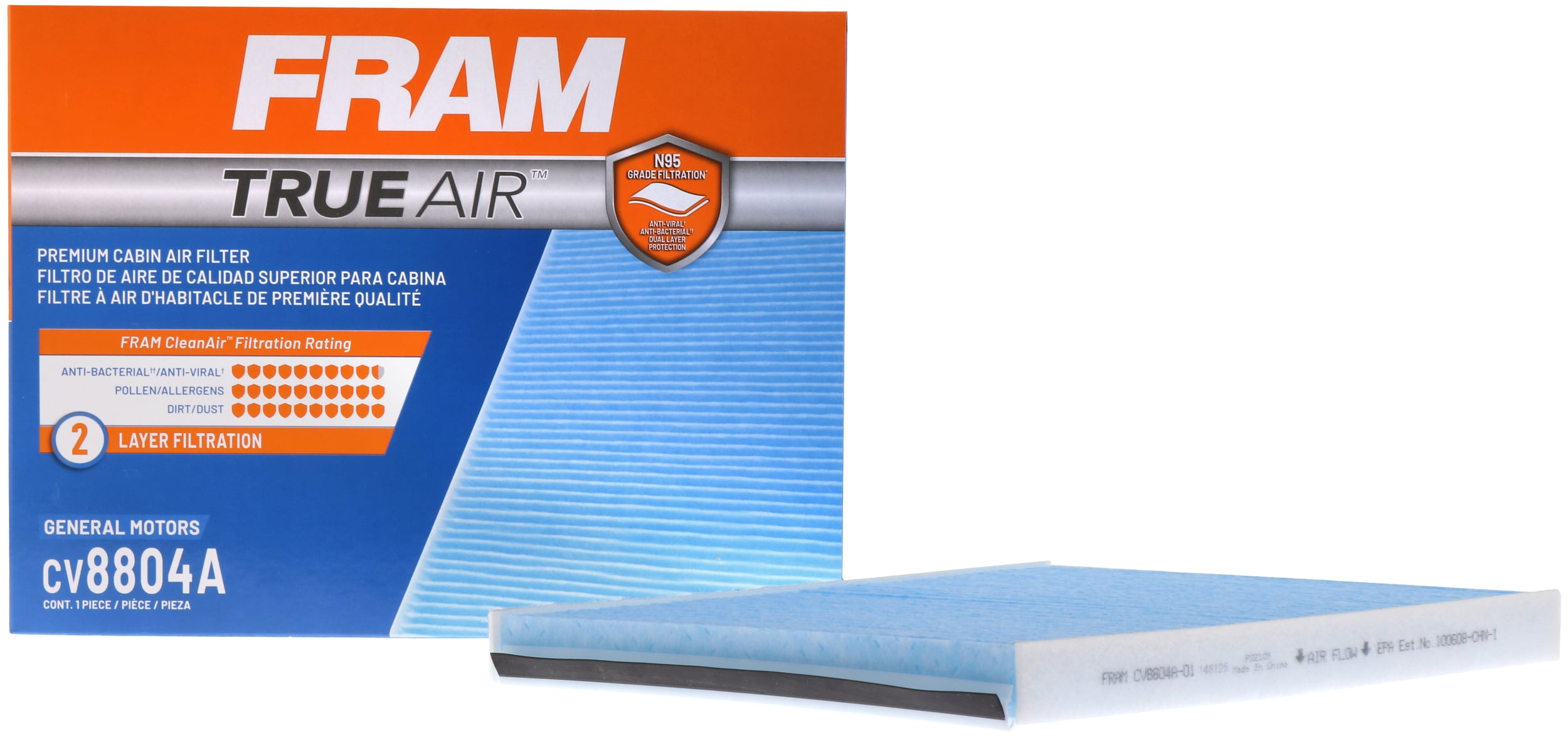 FRAM CV8804A TrueAir Premium Cabin Air Filter with N95 Grade Media for
