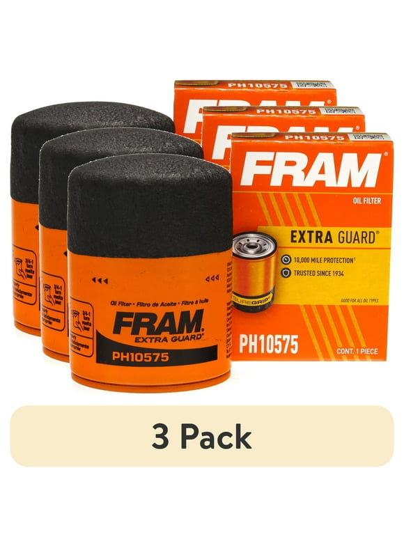 (3 pack) FRAM Extra Guard Filter PH10575, 10K mile Change Interval Oil Filter