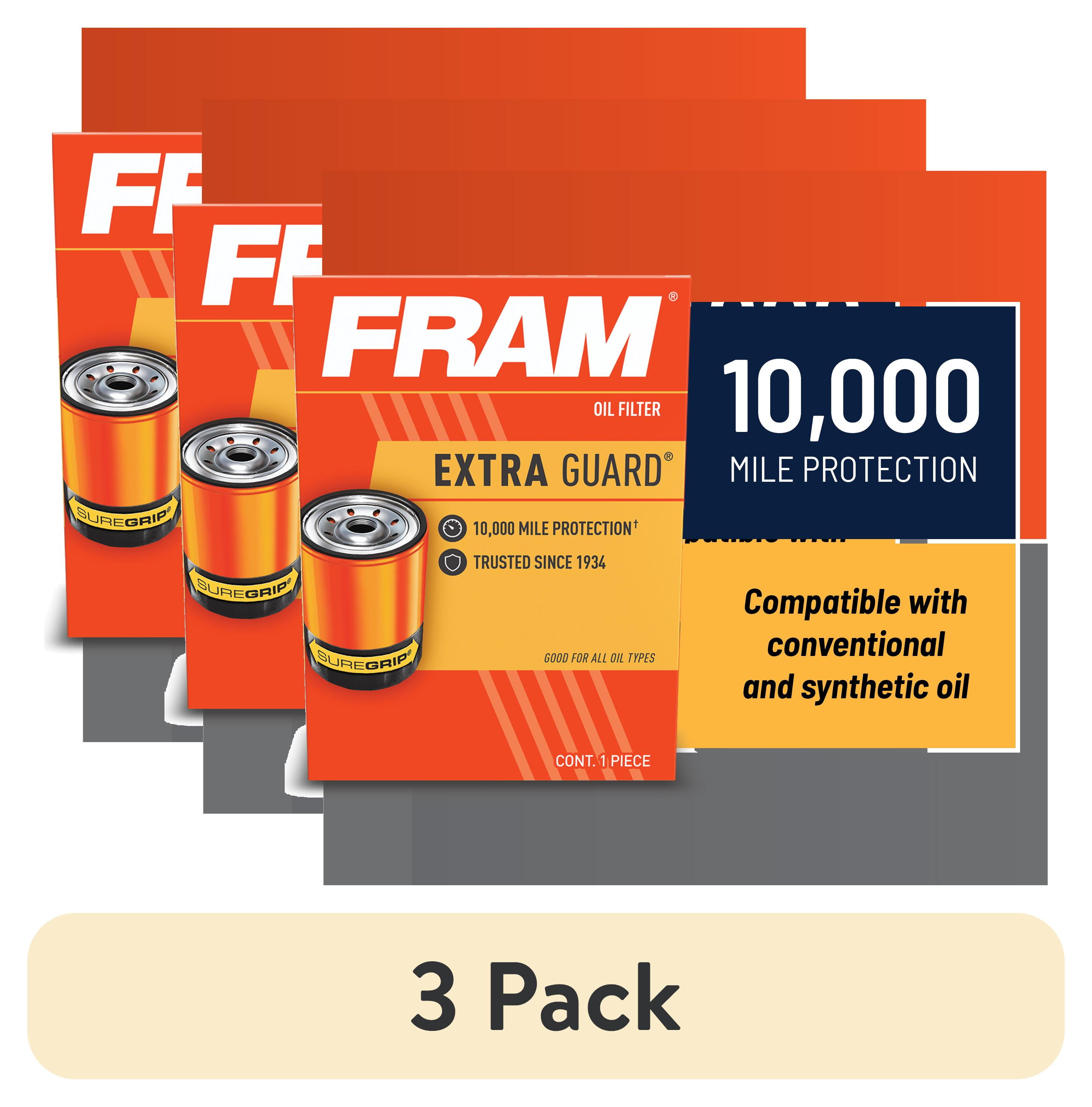 (3 pack) FRAM Extra Guard Filter PH3614, 10K mile Change Interval Oil