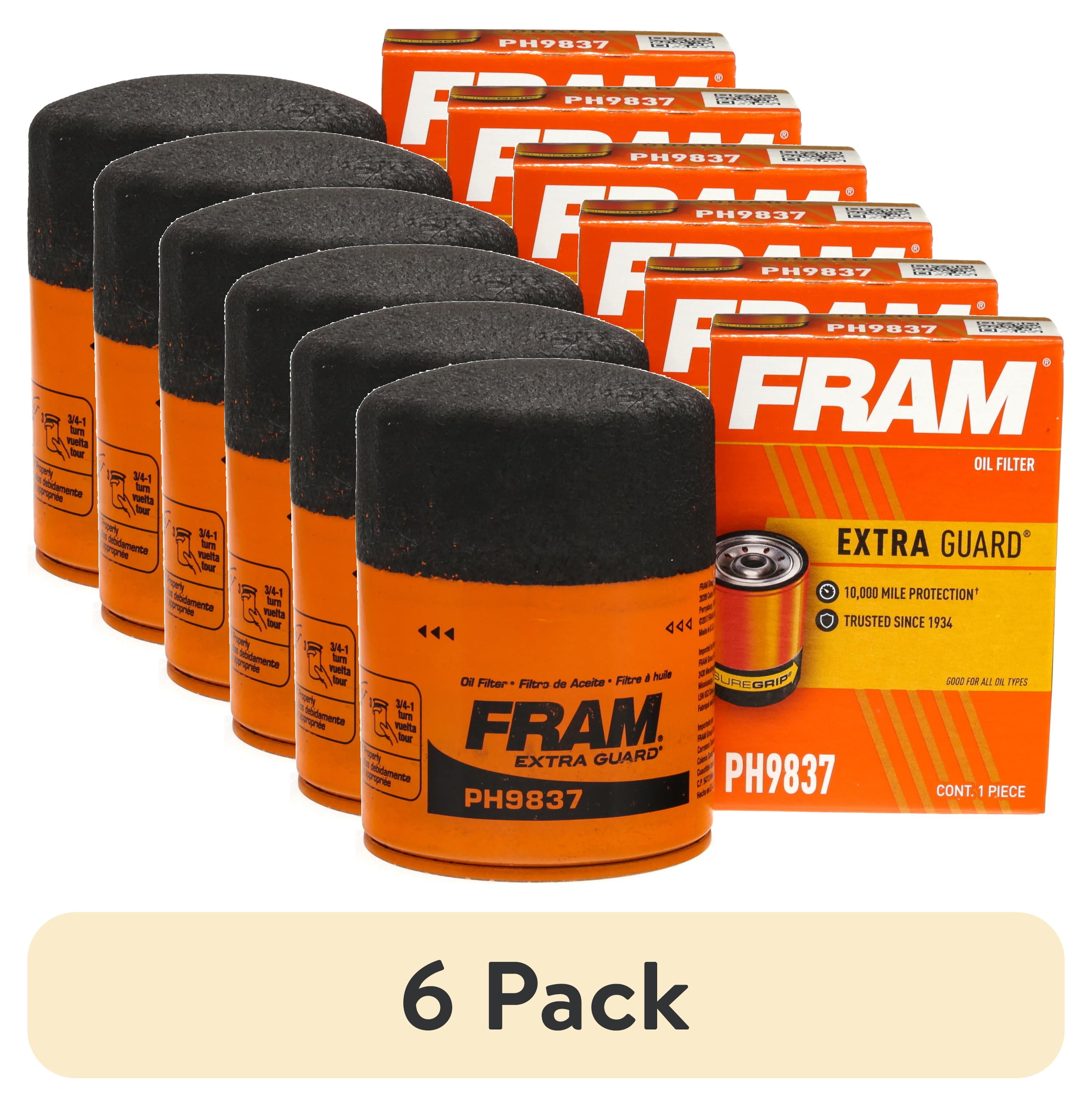 (6 pack) FRAM Extra Guard Oil Filter, PH9837, 10K mile Filter for