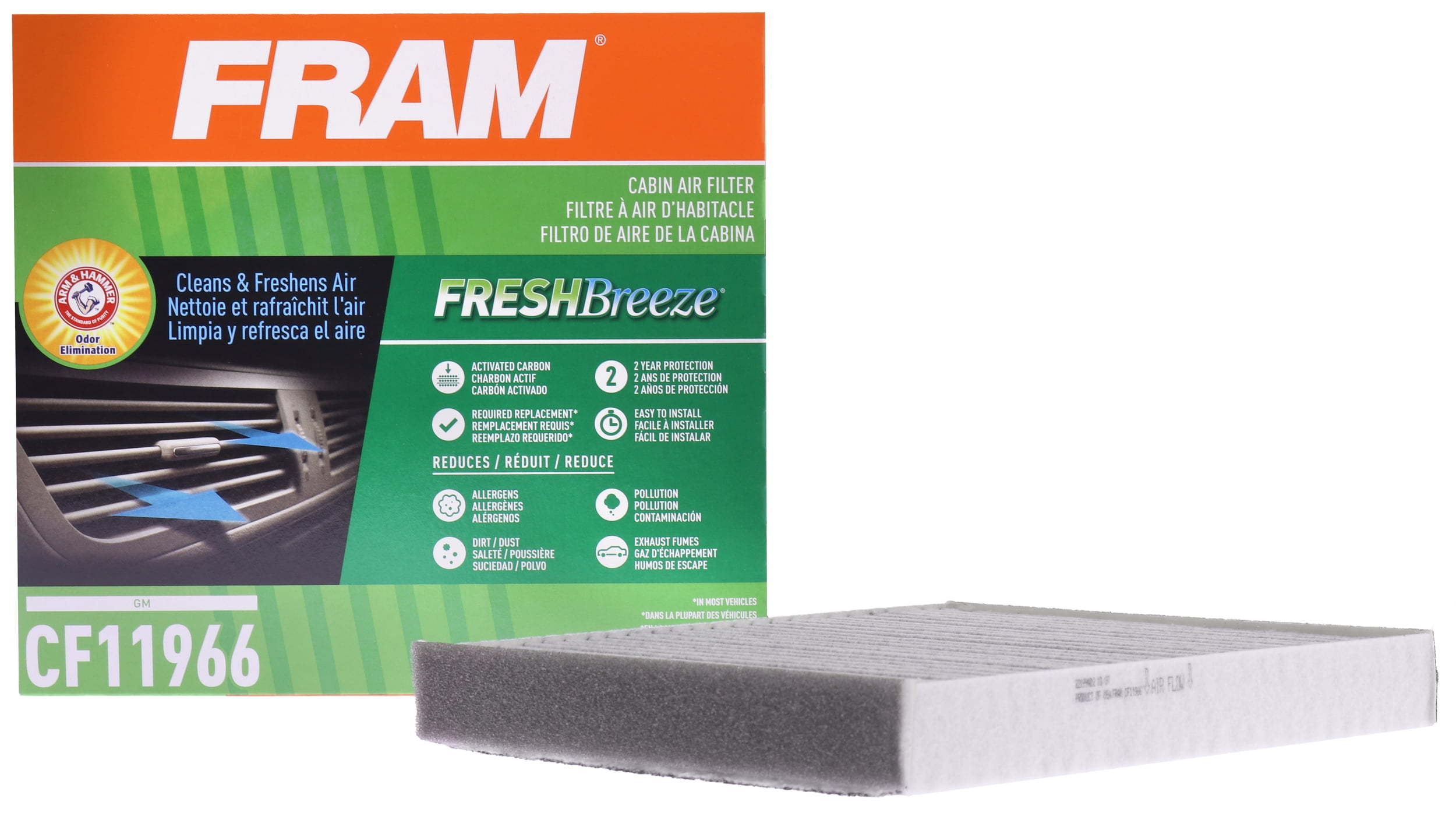 FRAM Fresh Breeze CF11966 Cabin Air Filter for Select Buick, Cadillac, Chevrolet and GMC Vehicles with Arm and Hammer Baking Soda Fits select: 2018-2024 CHEVROLET EQUINOX