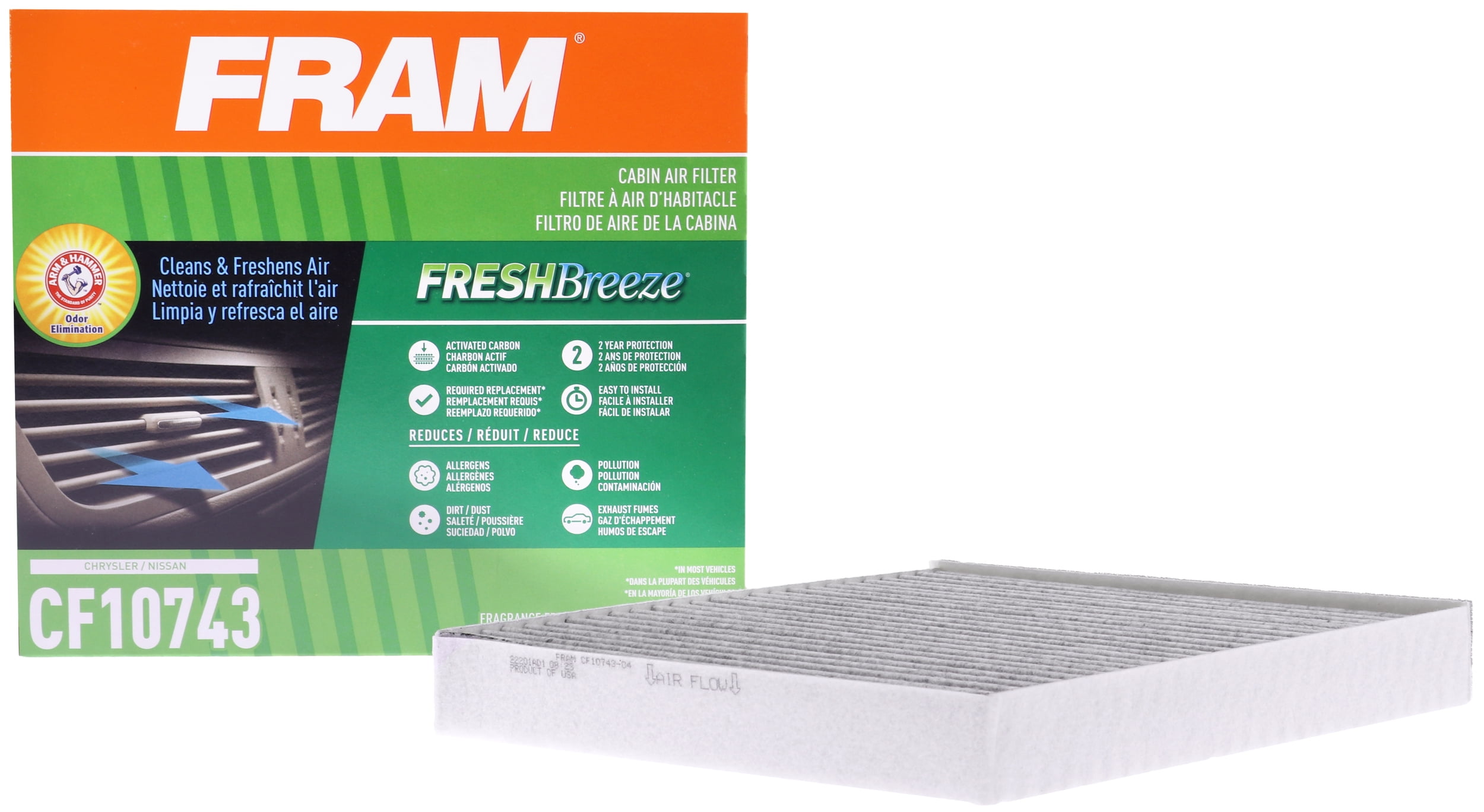 FRAM Fresh Breeze Cabin Air Filter CF10743 with Arm & Hammer