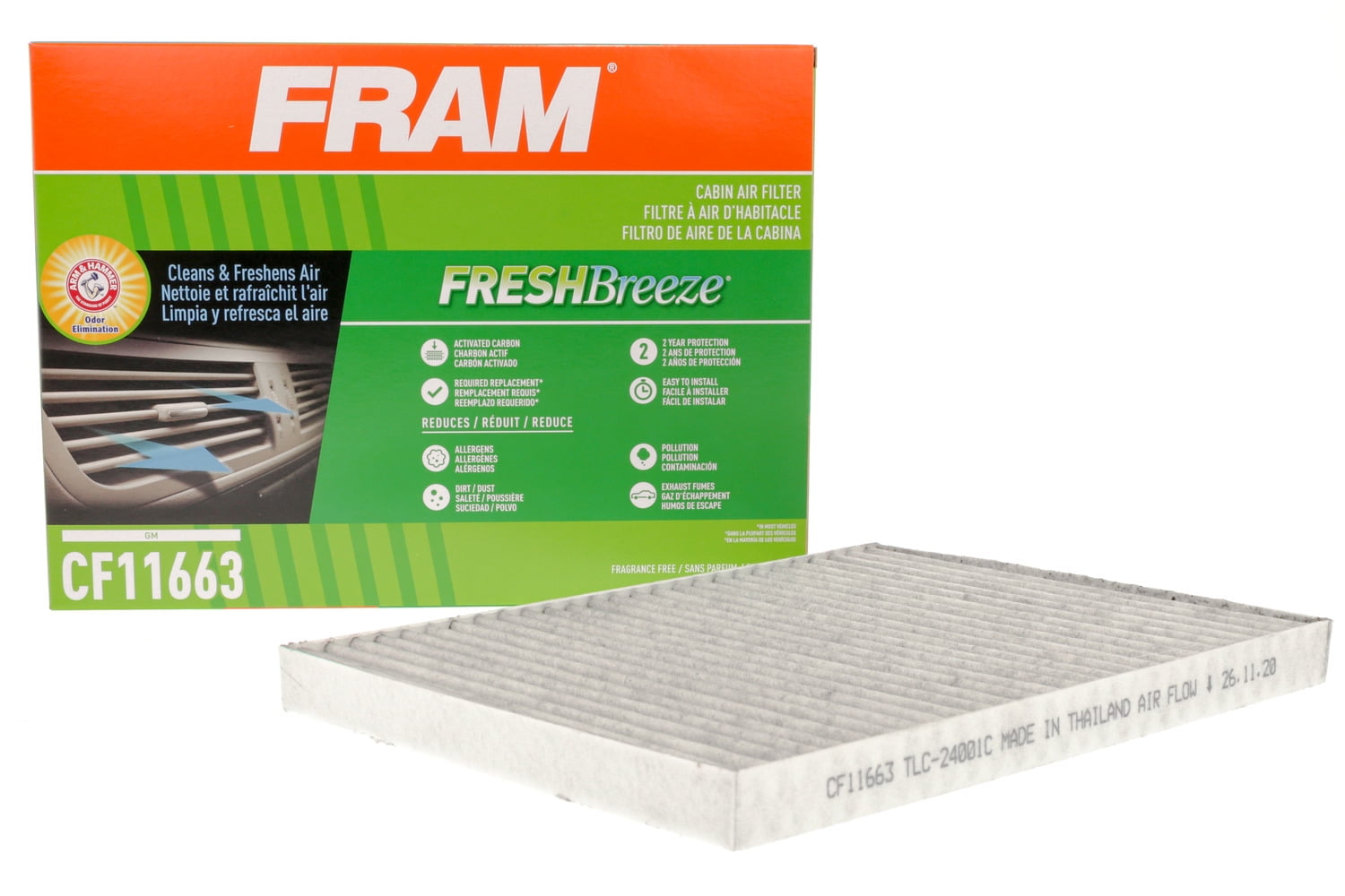 FRAM Fresh Breeze Cabin Air Filter CF11663 with Arm & Hammer Baking