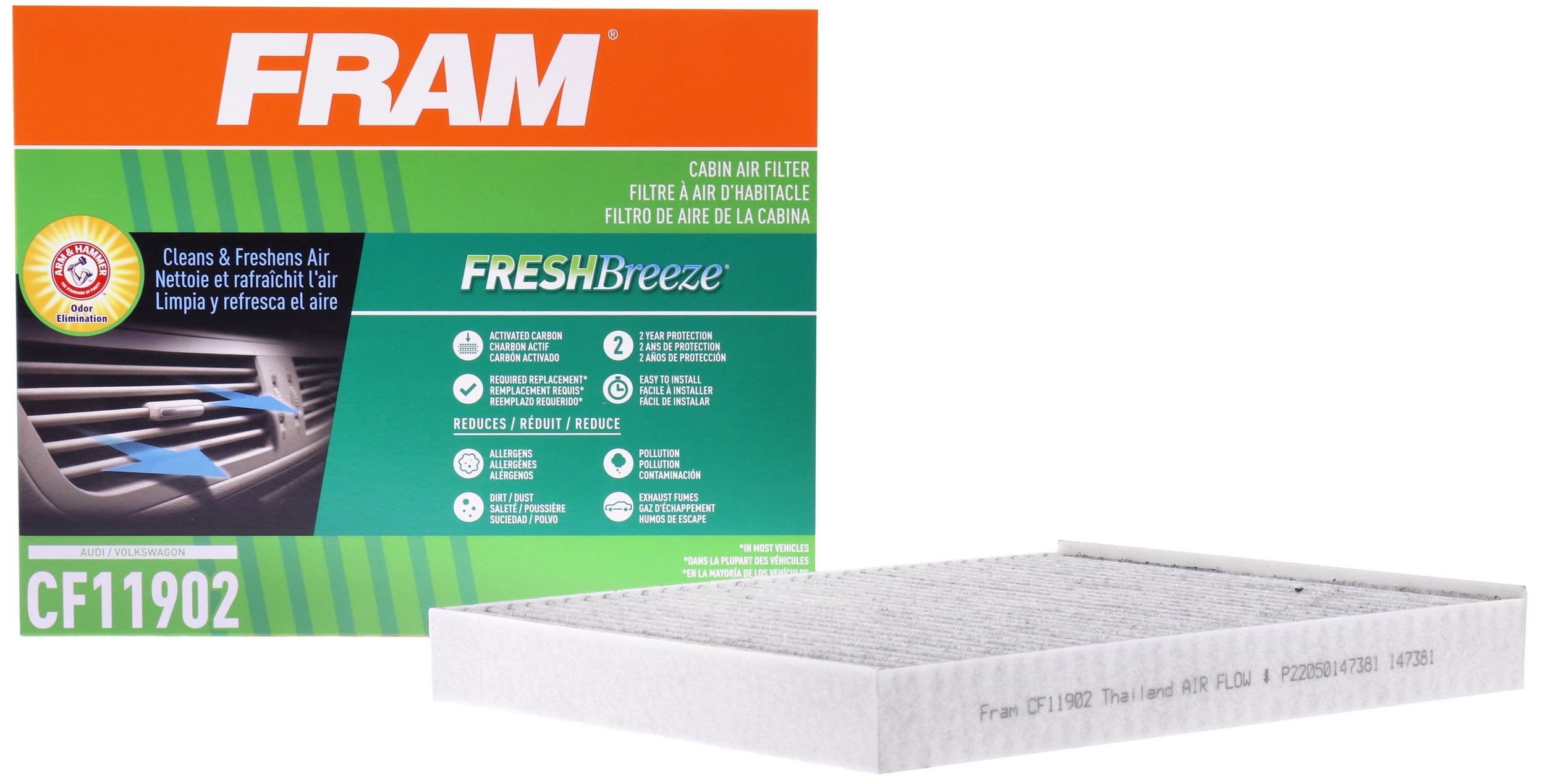 FRAM Fresh Breeze Cabin Air Filter CF11902 with Arm & Hammer Baking