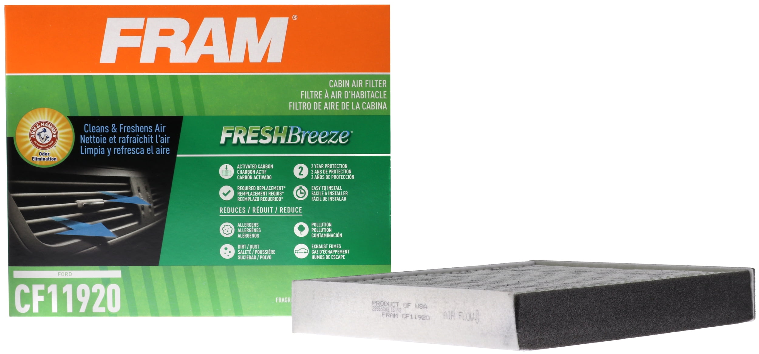 FRAM Fresh Breeze Cabin Air Filter CF11920 with Arm & Hammer Baking