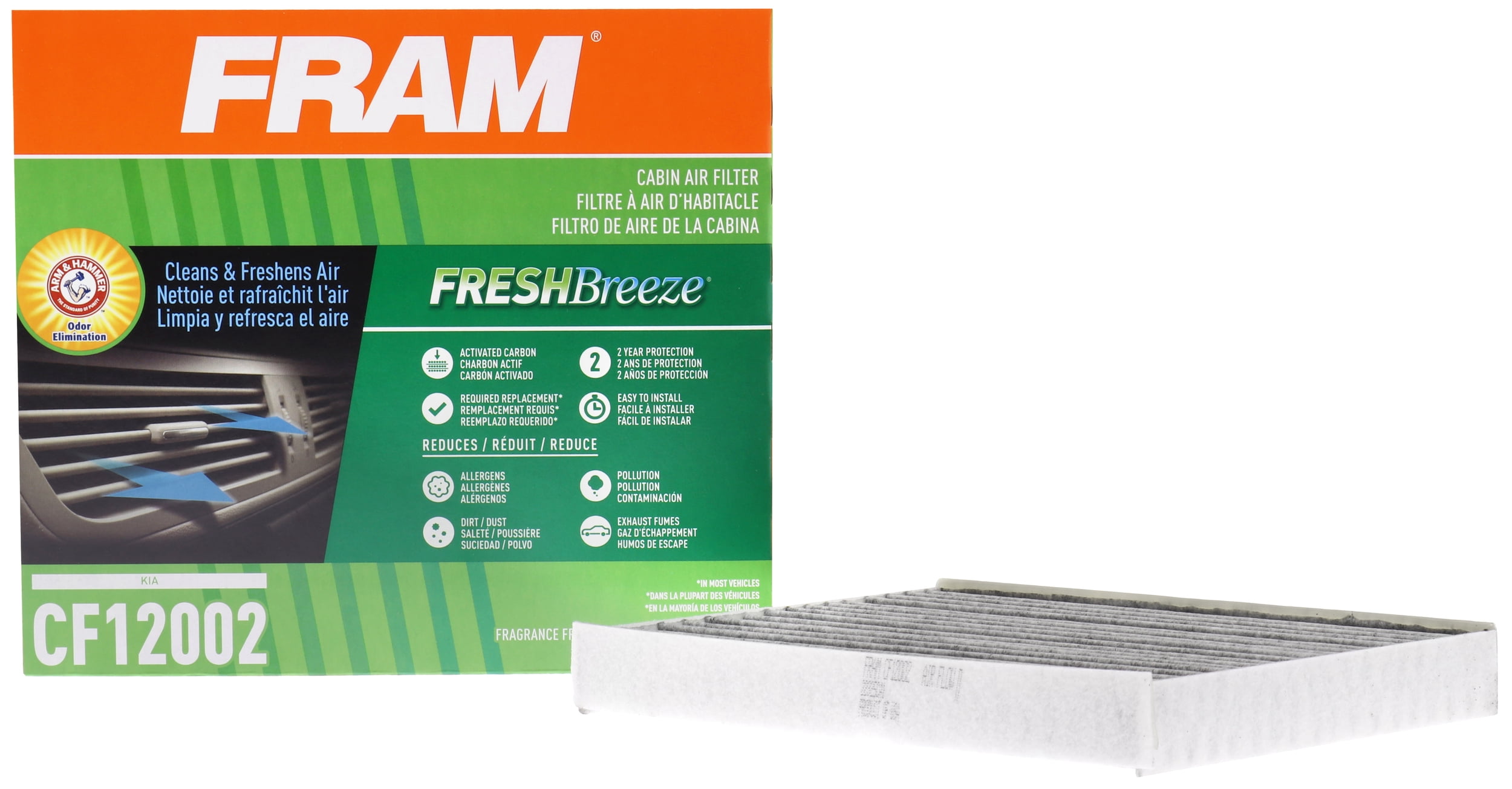 FRAM Fresh Breeze Cabin Air Filter CF12002 with Arm & Hammer Baking Soda, for Select Kia Vehicles Fits select: 2014-2019 KIA SOUL, 2015-2019 KIA SOUL EV