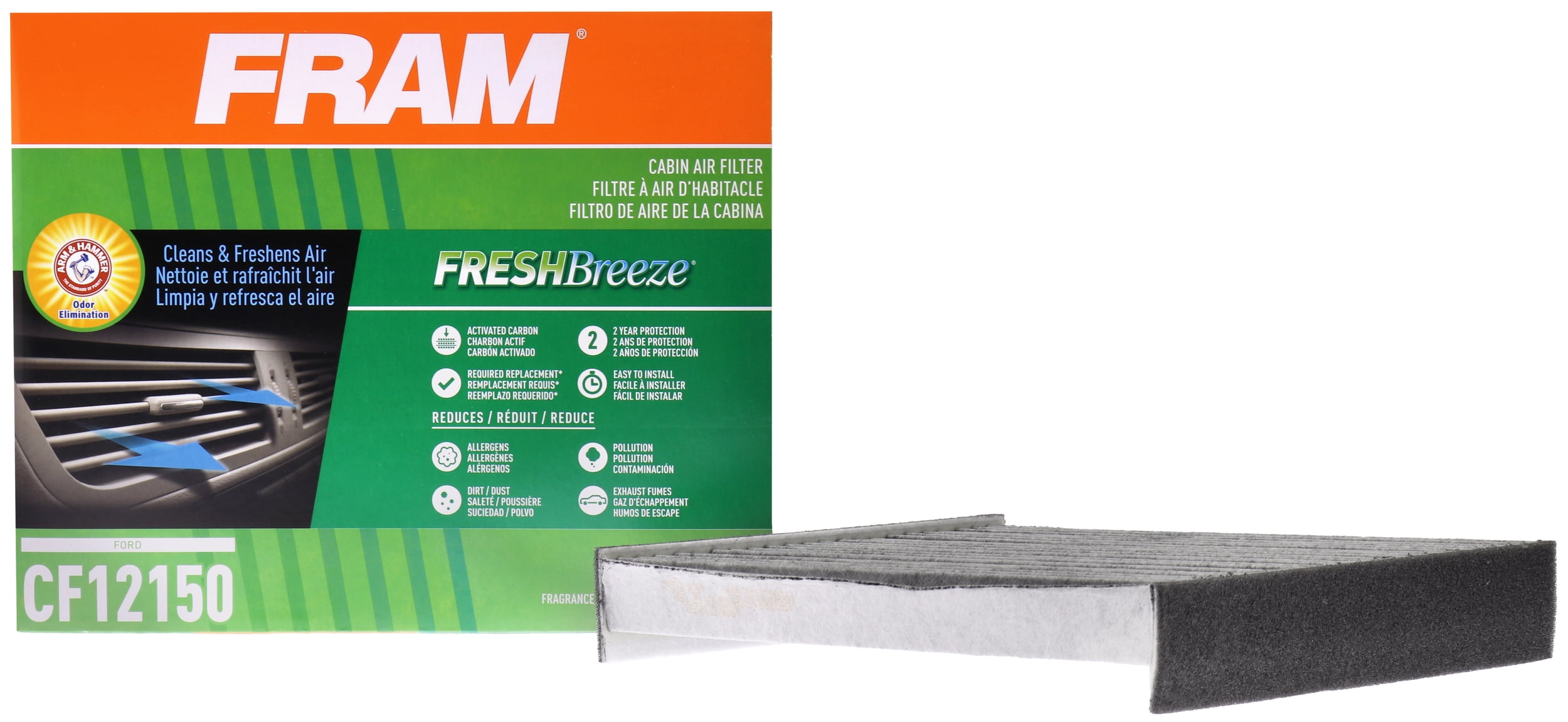 FRAM Fresh Breeze Cabin Air Filter CF12150 with Arm & Hammer Baking Soda, for Select Ford Trucks