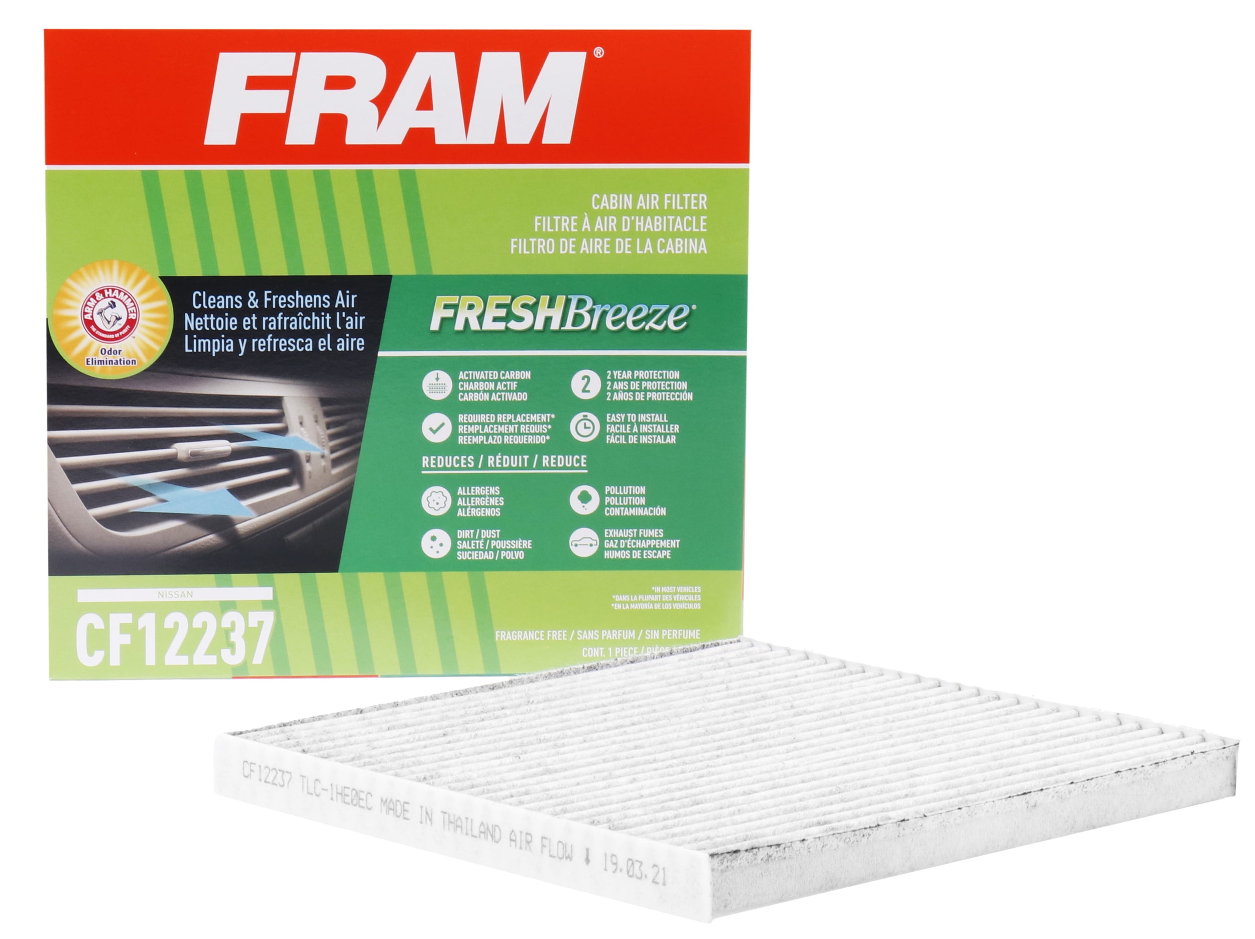 FRAM Fresh Breeze Cabin Air Filter CF12237 with Arm & Hammer Baking Soda, for Select Nissan Vehicles