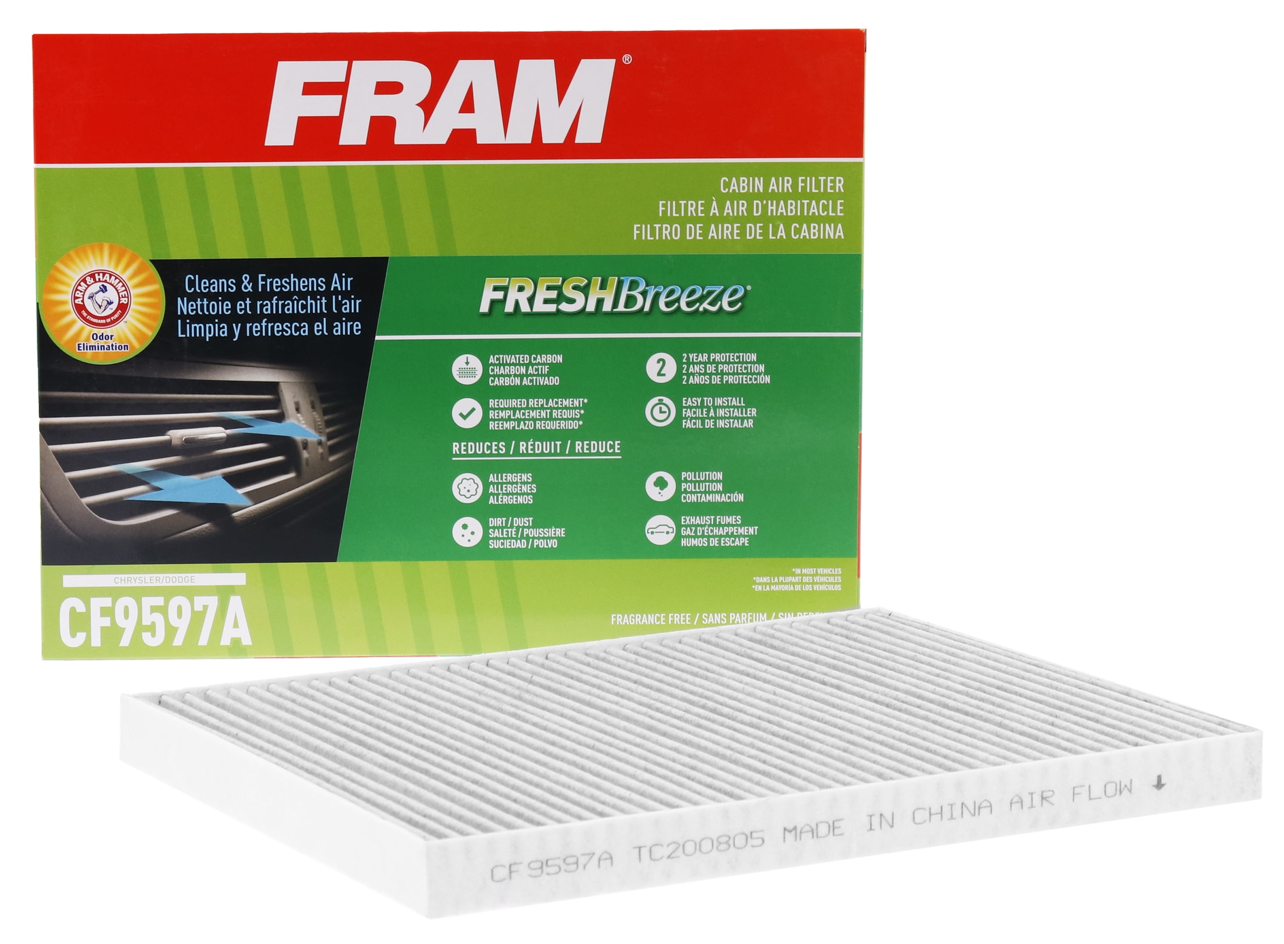 FRAM Fresh Breeze Cabin Air Filter, CF9597A Fits select: 2001-2007 CHRYSLER  TOWN & COUNTRY, 2001-2007 DODGE GRAND CARAVAN