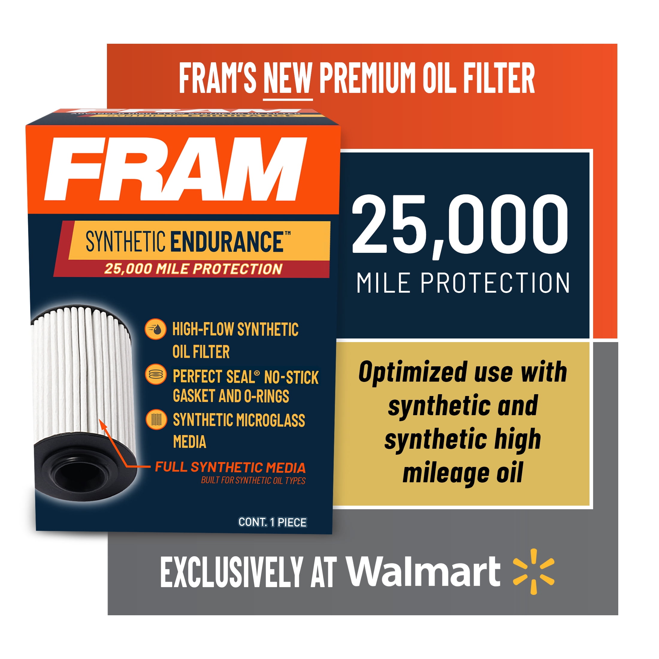 FRAM Synthetic Endurance FE10358, 25K mile Premium Cartridge Oil Filter ...