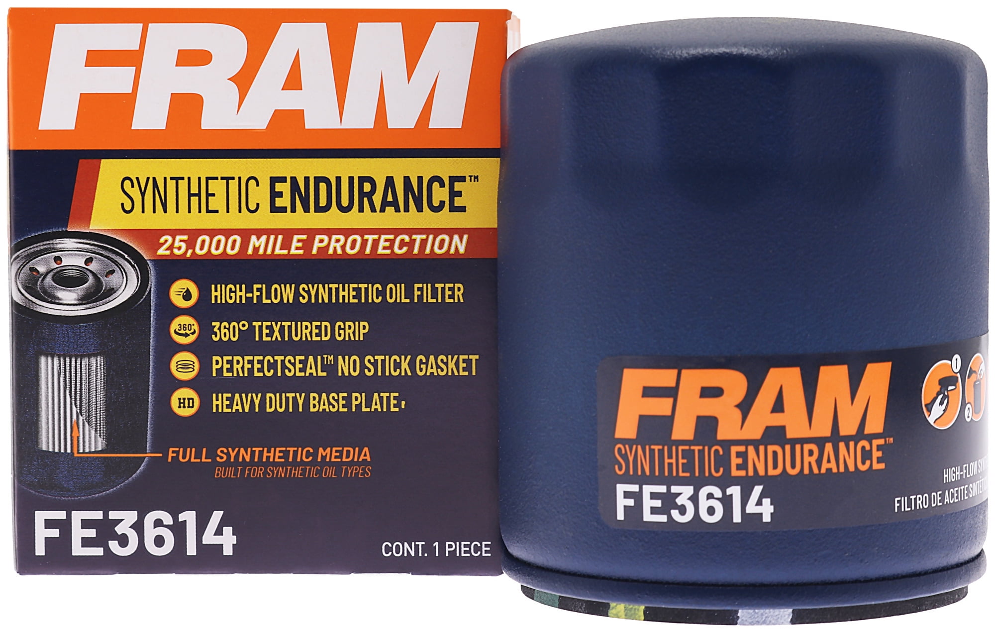 FRAM Synthetic Endurance FE3614, 25K mile Premium Spinon Oil Filter