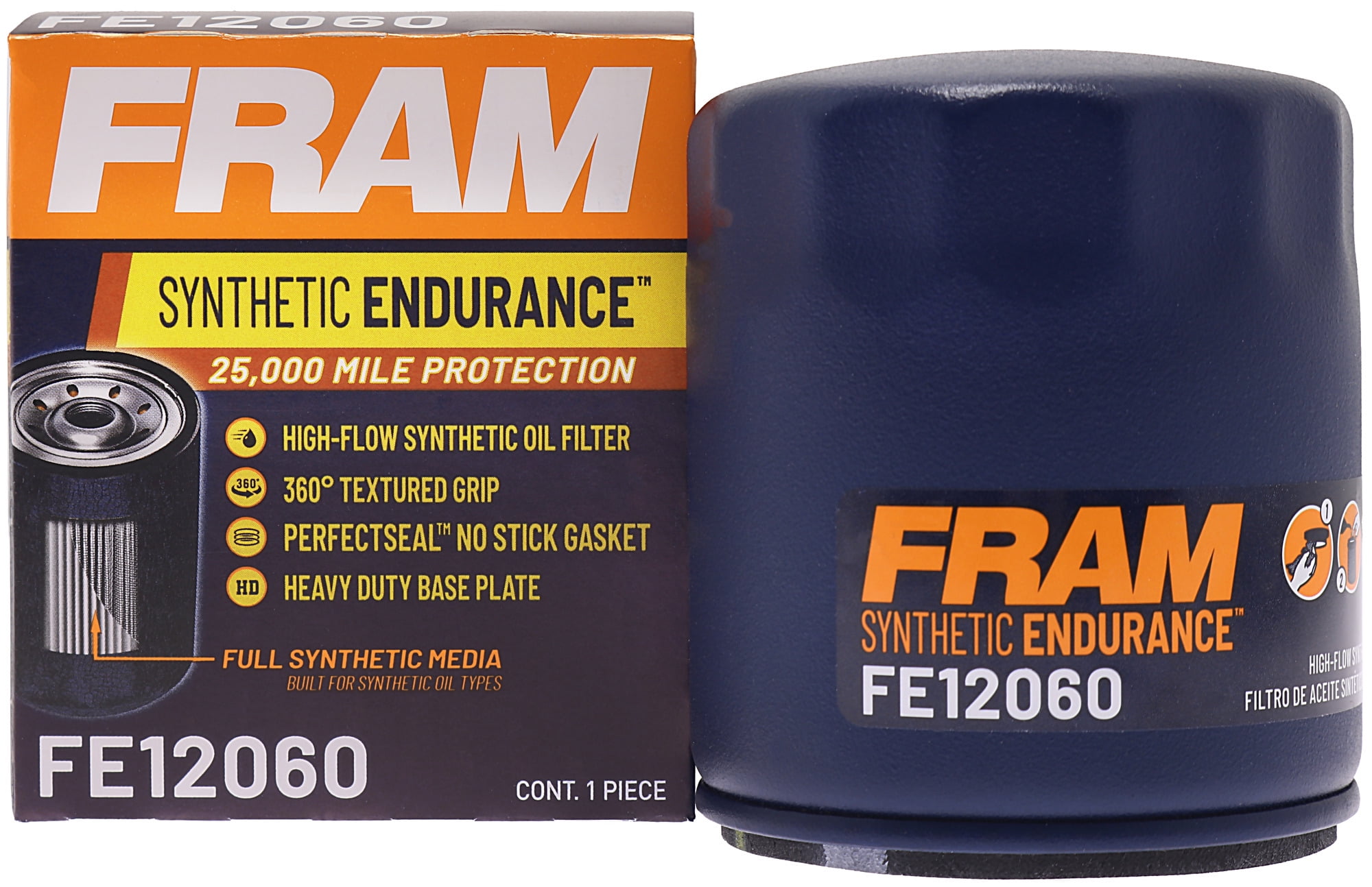 FRAM Synthetic Endurance Premium Oil Filter, FE12060, 25K Miles, Replacement Filter for Selected Vehicle