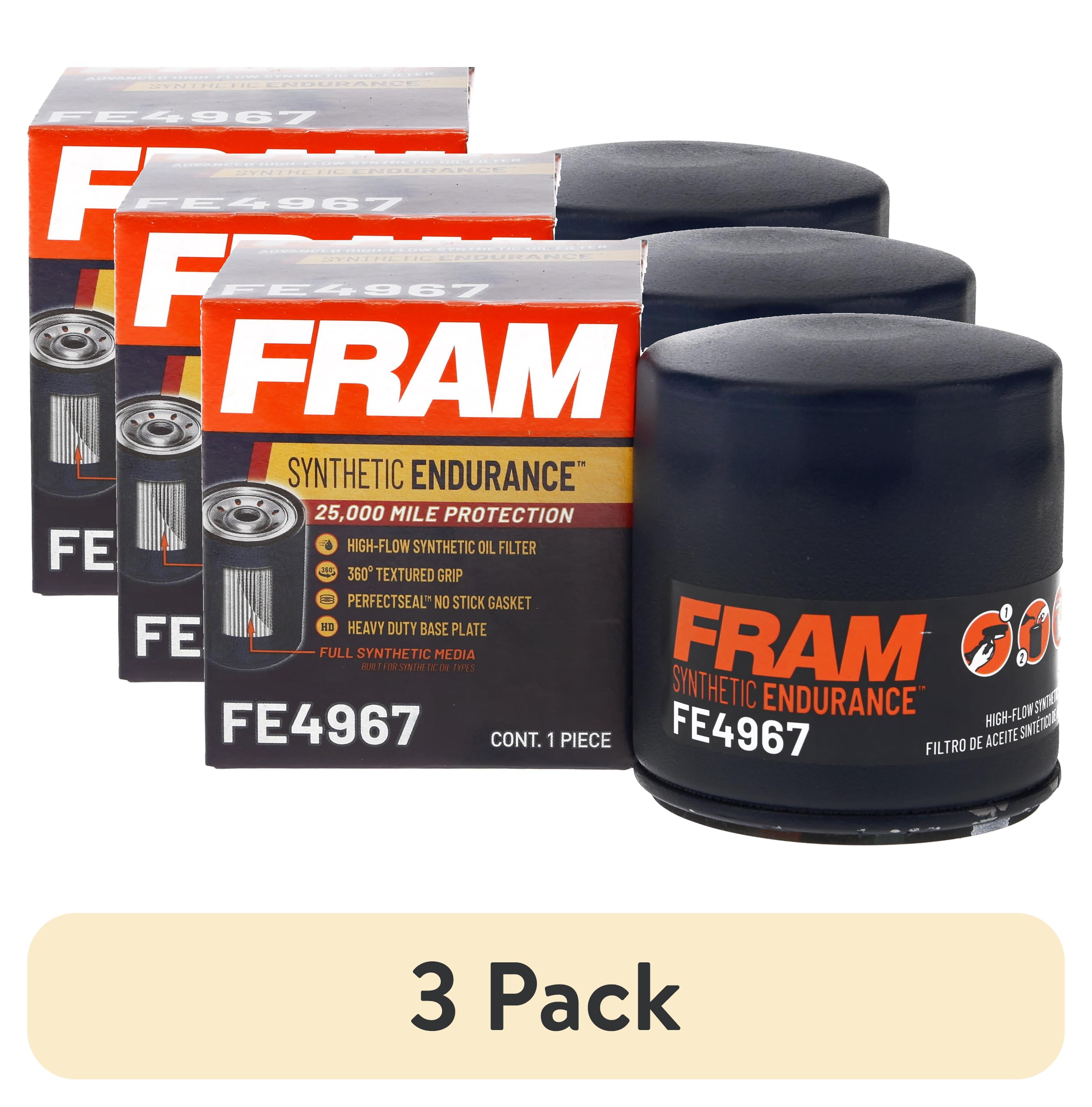 (3 pack) FRAM Synthetic Endurance Premium Oil Filter, FE4967, 25K mile