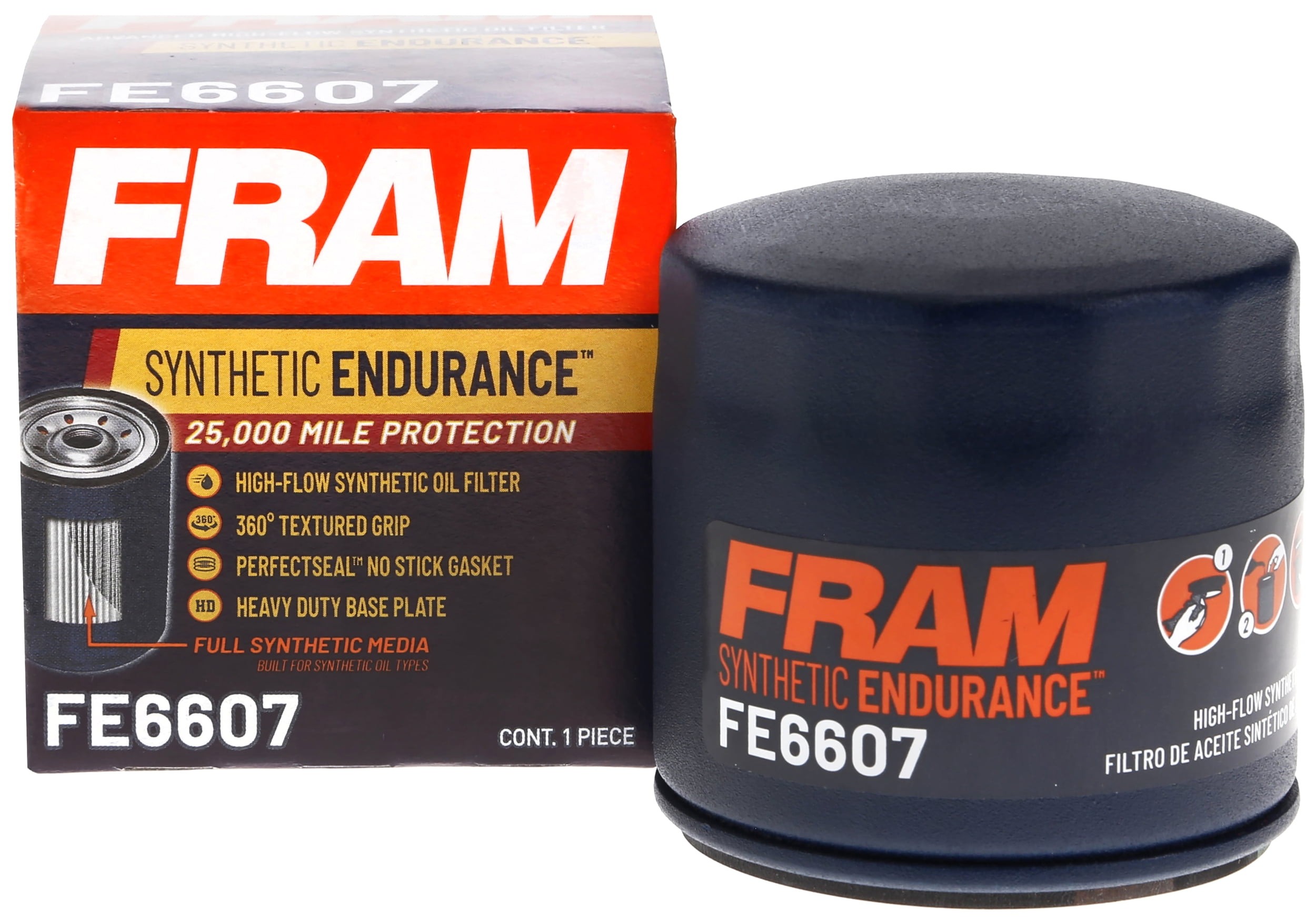 FRAM Synthetic Endurance Premium Oil Filter, FE6607, 25K Miles ...
