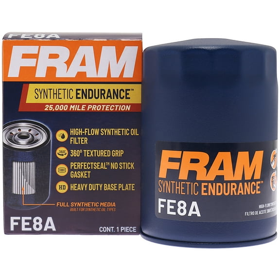 FRAM Synthetic Endurance Premium Oil Filter, FE8A, 25K Miles, Replacement Filter for Selected Vehicles