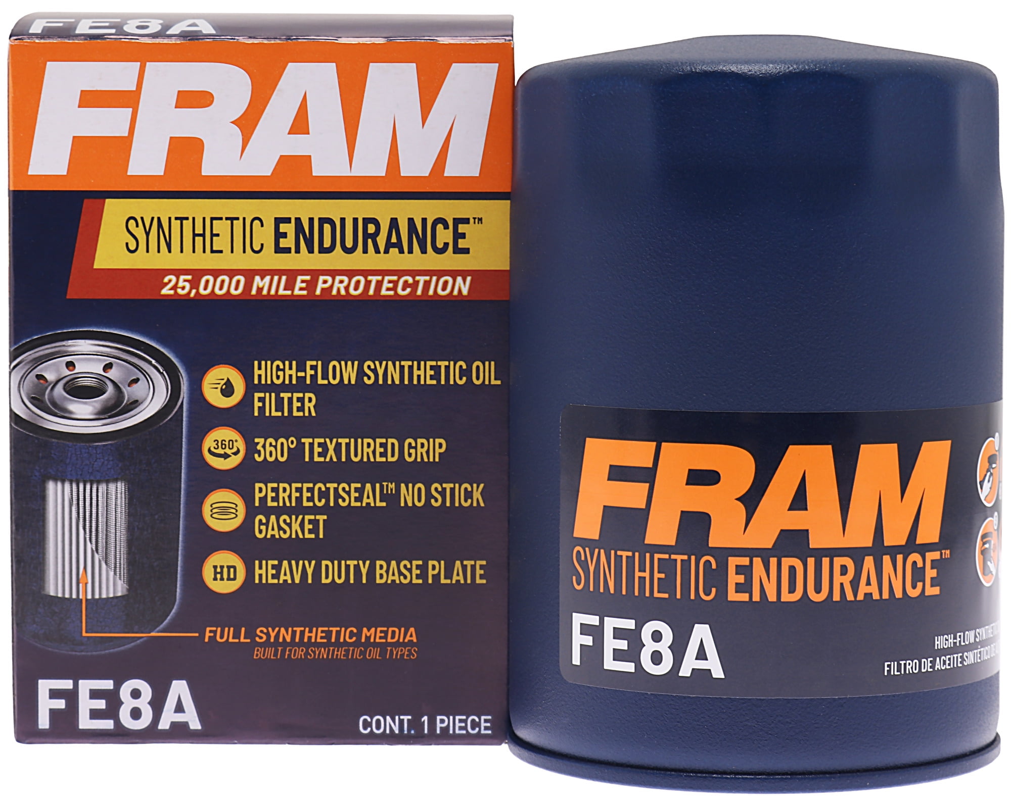 FRAM Synthetic Endurance Premium Oil Filter, FE8A, 25K mile Replacement Filter for Select Ford