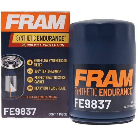 FRAM Synthetic Endurance Premium Oil Filter, FE9837, 25K mile Replacement Filter for Buick, Chevrolet, GMC, Hummer, Isuzu, Pontiac, Saab and Saturn Vehicles