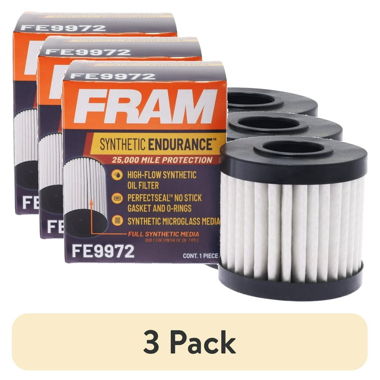3 pack) FRAM Synthetic Endurance Premium Oil Filter, FE9972, 25K