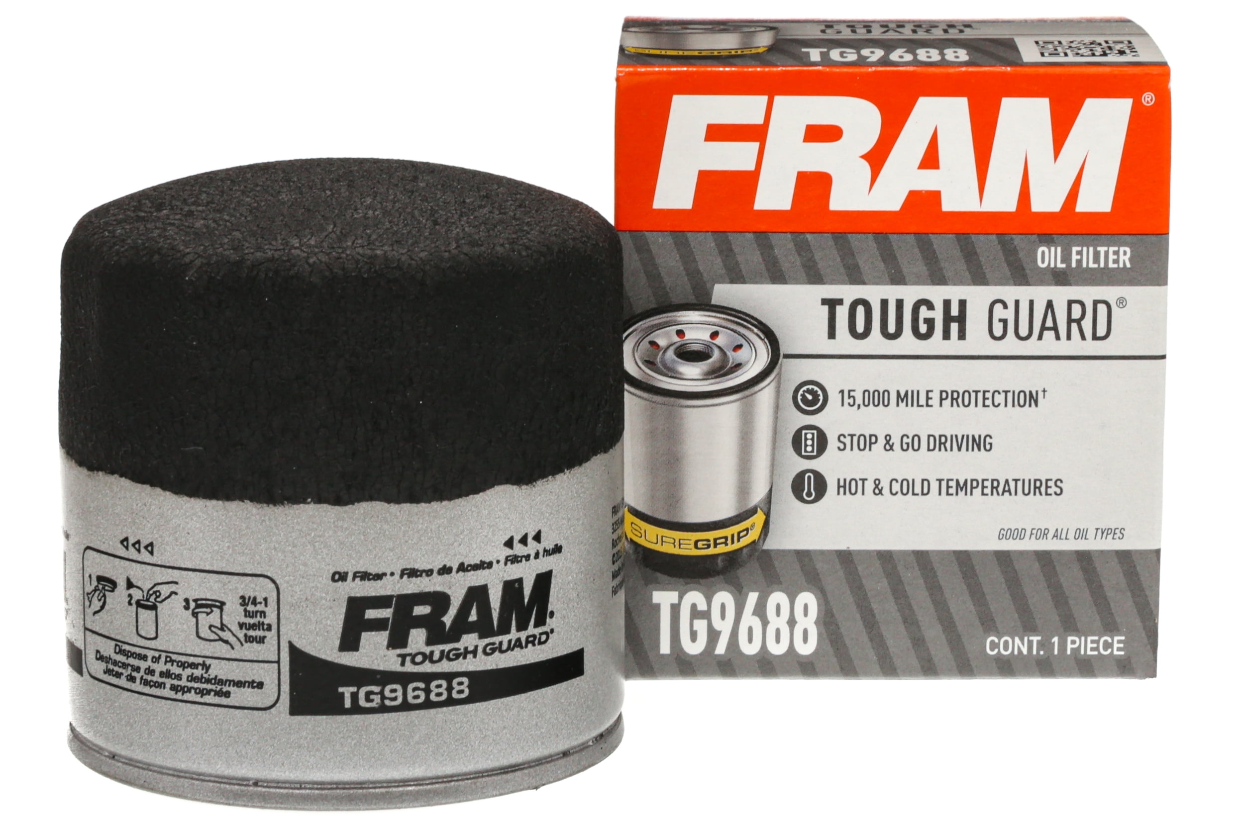 FRAM Tough Guard 15,000 Mile Oil Filter, TG9688, Replacement Oil Filters, Fit for Selected Vehicles
