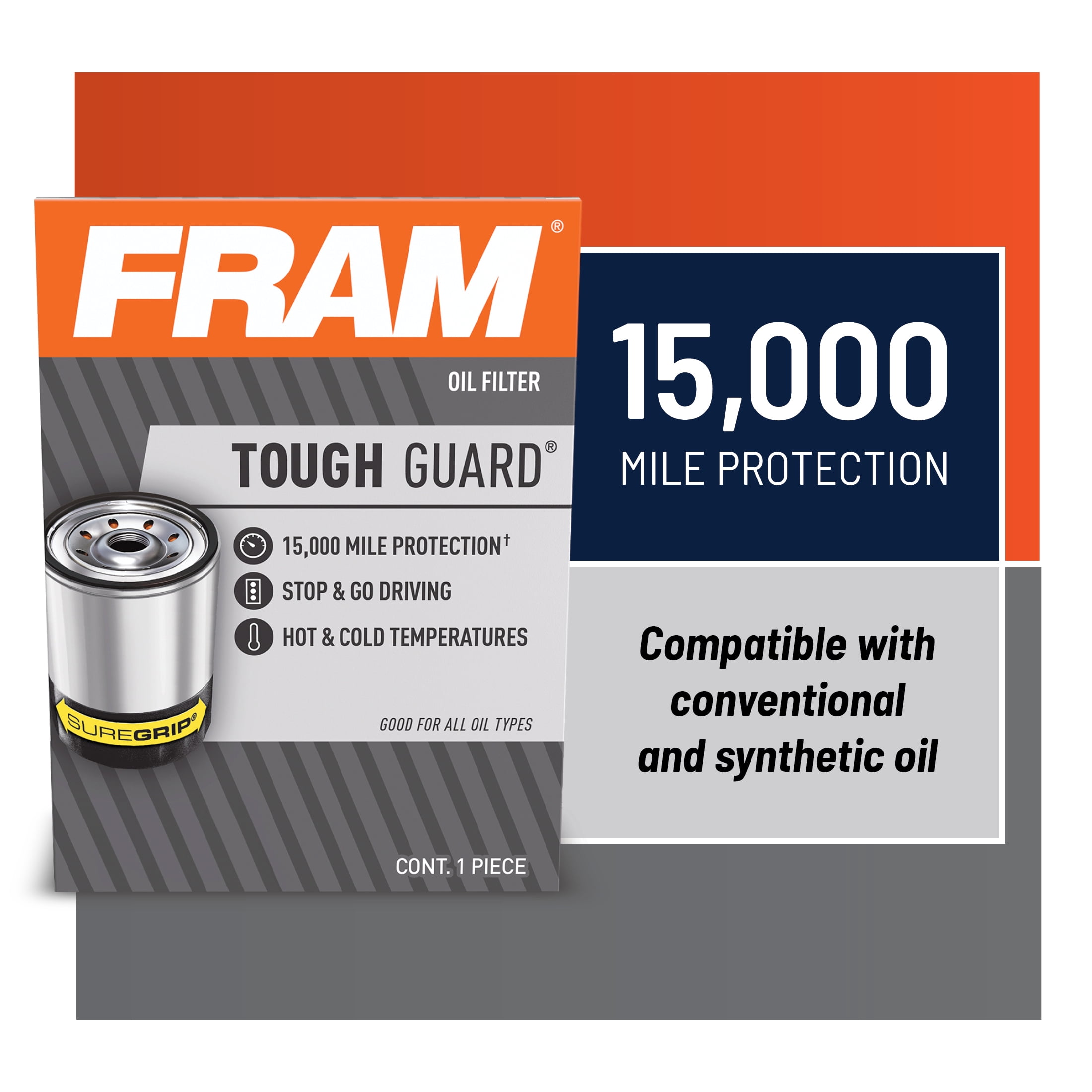 FRAM Tough Guard TG3614 Motor Oil Filter, 15K Mile Change Interval Fits