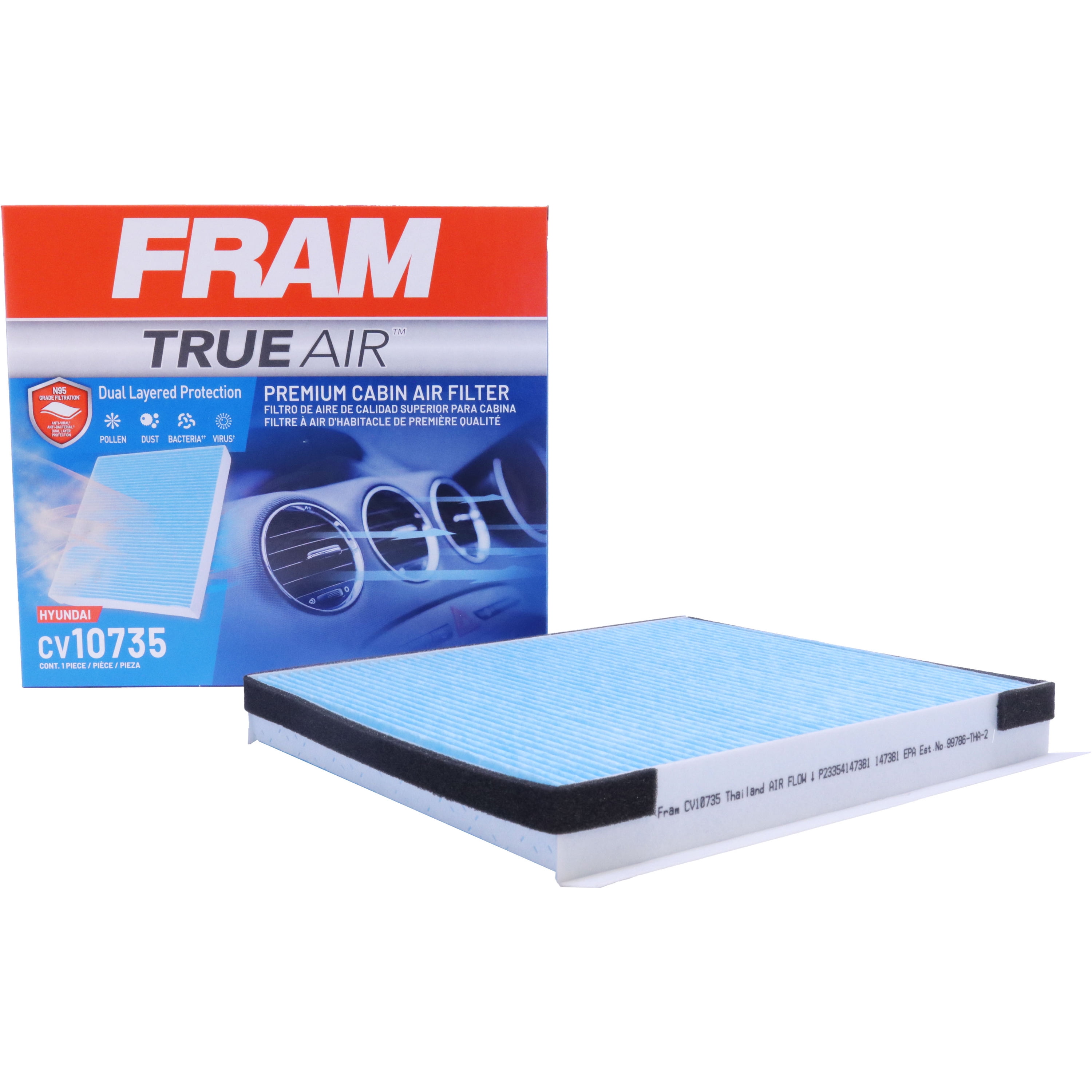 FRAM TrueAir Cabin Filter CV10735, with N95 Grade Filter Media