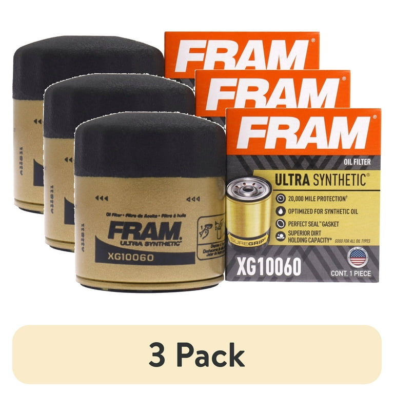 3 pack) FRAM Ultra Synthetic Oil Filter, XG10060, 20K mile Replacement  Engine Oil Filter Fits select: 2013-2023 RAM 1500, 2018 CHEVROLET EQUINOX 