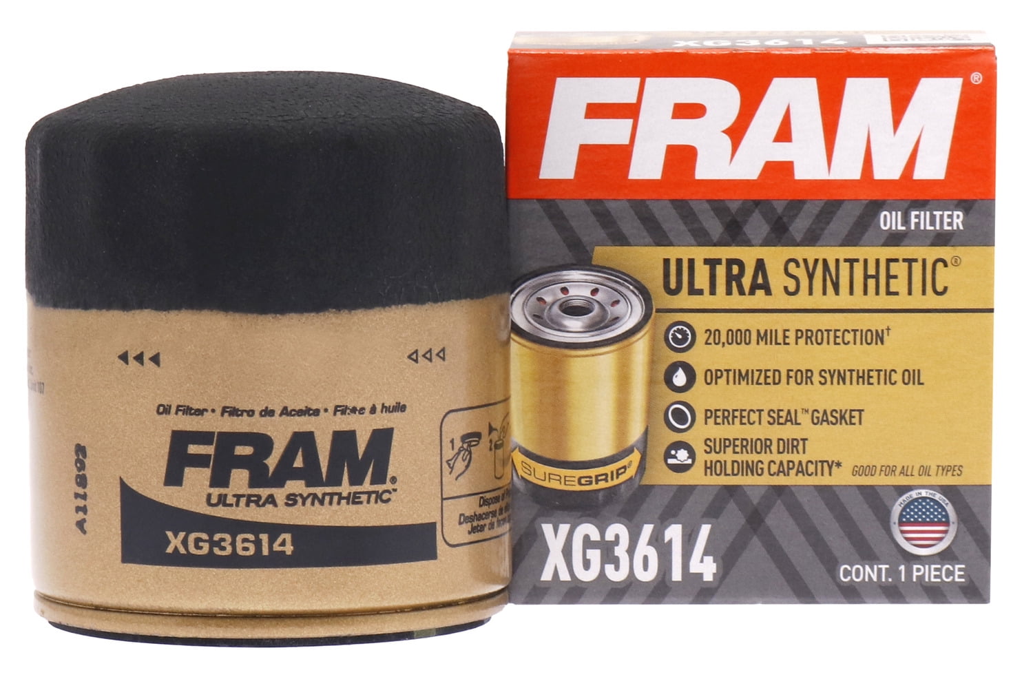FRAM Ultra Synthetic Oil Filter, XG3614, 20K mile Replacement Engine