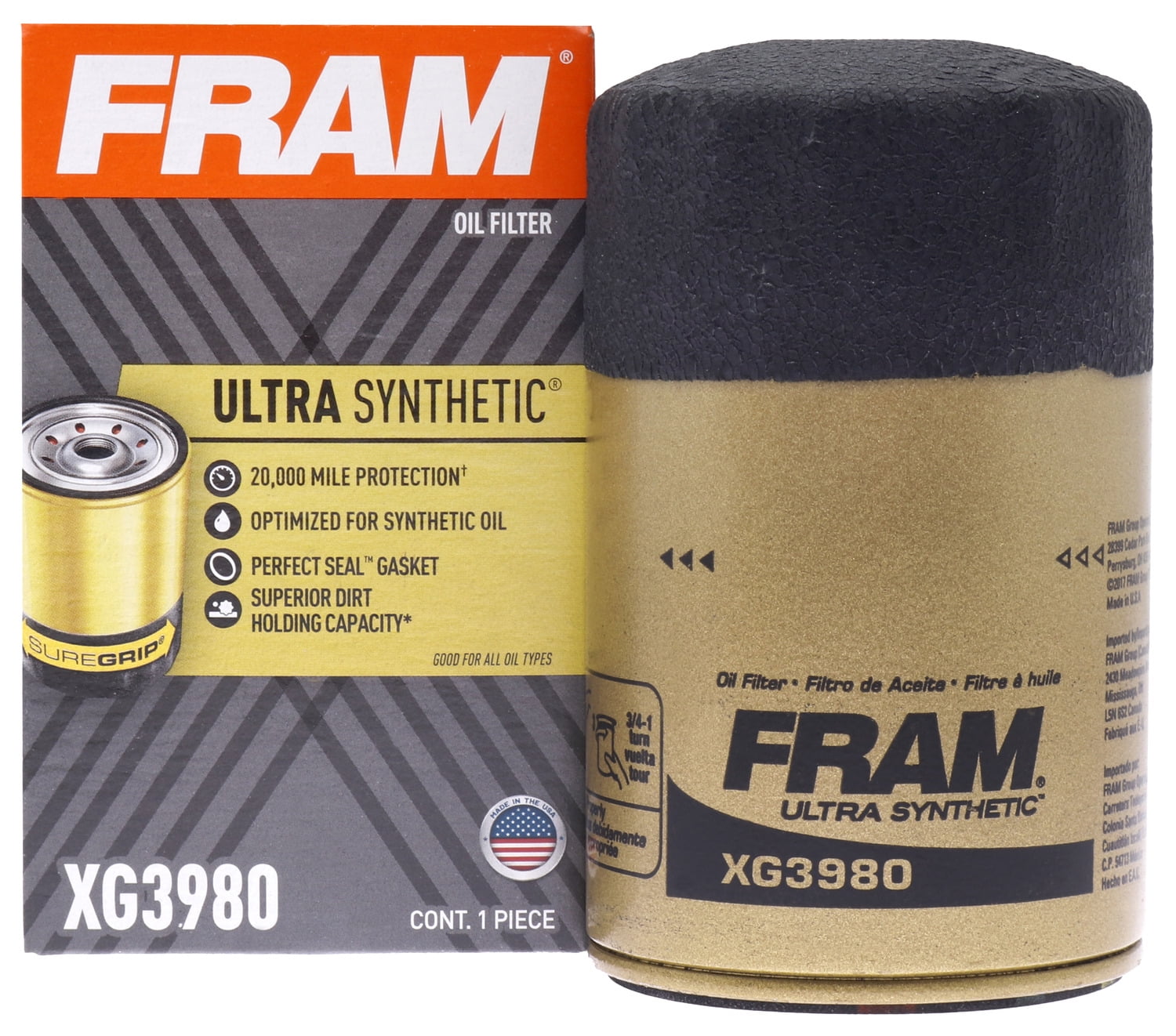 FRAM Ultra Synthetic Oil Filter, XG3980, 20K mile Replacement Filter for Select Vehicles