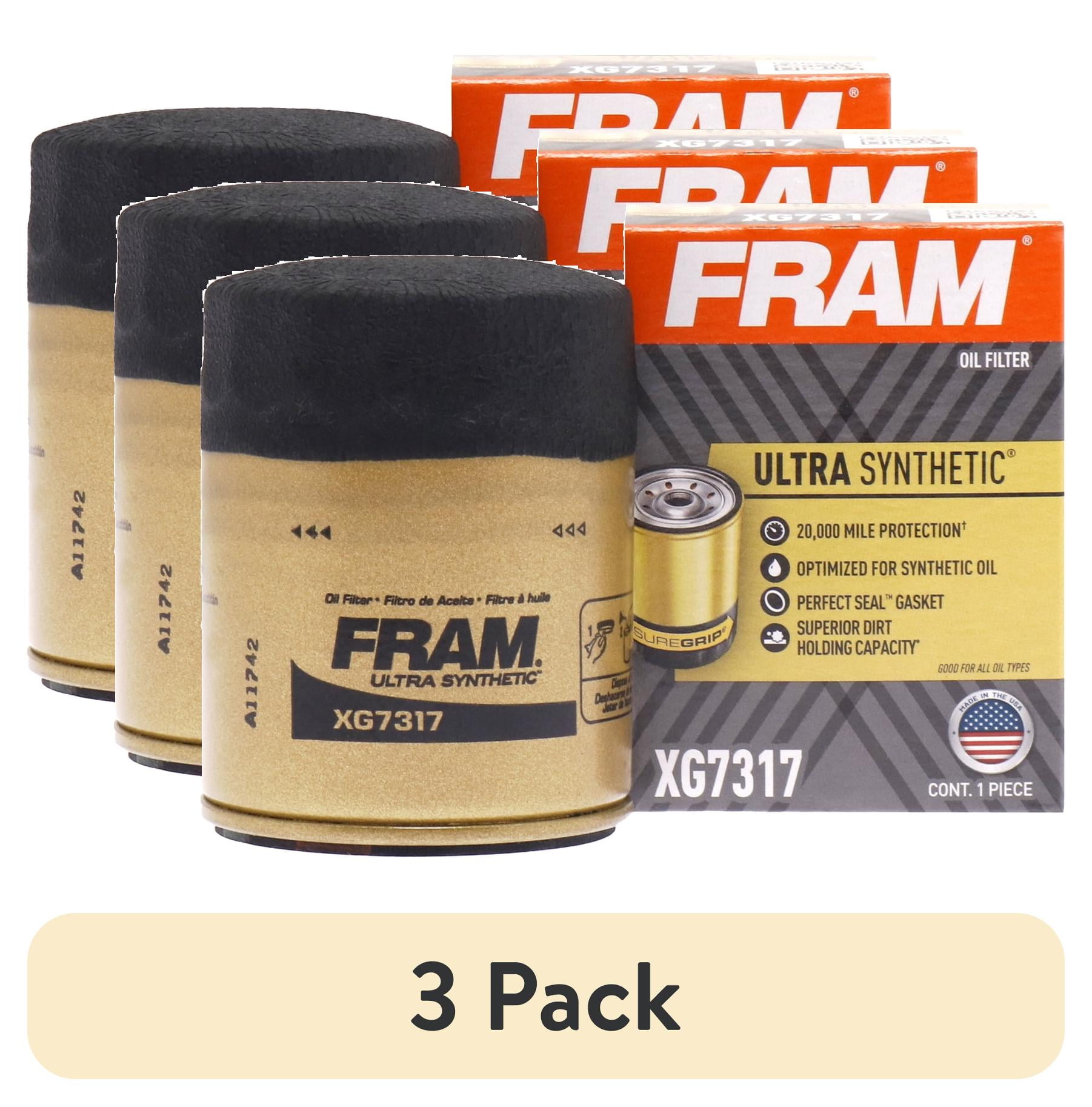 (3 pack) FRAM Ultra Synthetic Oil Filter, XG7317, 20K mile Replacement