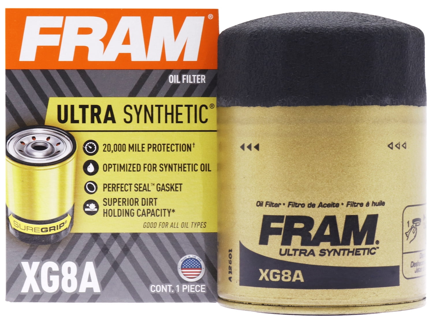 FRAM Ultra Synthetic Oil Filter, XG8A, 20K mile Replacement Filter for Select Vehicles
