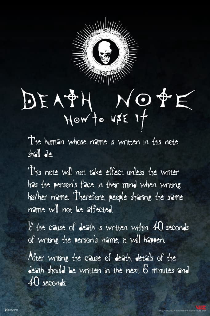 NO FRAME Death Note Poster - Anime Merch for Room Decor, Aesthetic ...