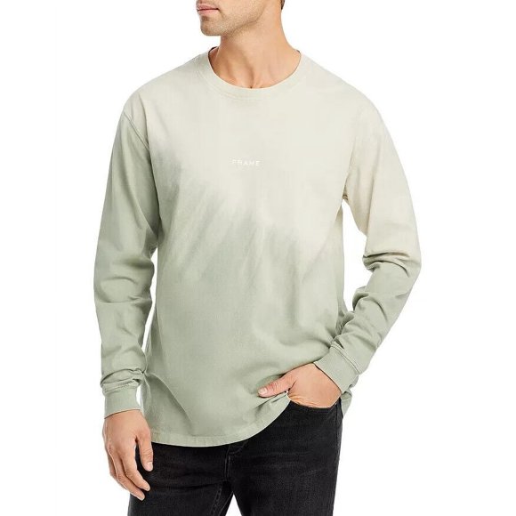 Men's Dip Dyed Two Tone Long Sleeve Tee in Milk Beige Tie Dye-Large