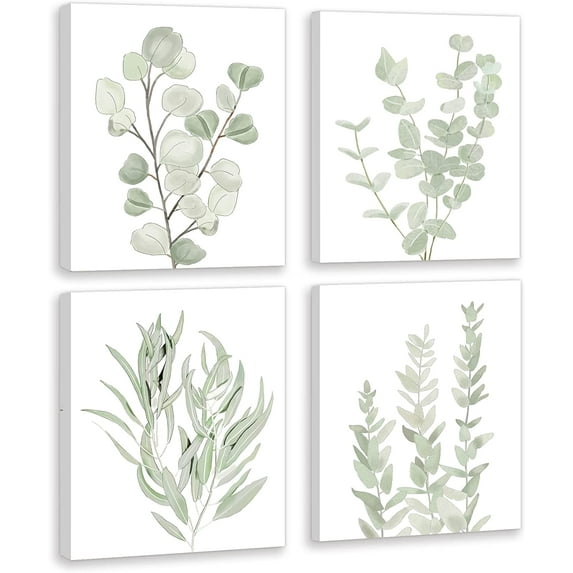 FRAMED Botanical Plant Canvas Wall Art | Boho Plant Wall Decor for Bedroom | Minimalist Floral Prints for Living Room | Light Green Botanical Art Painting for Office |Set of 4