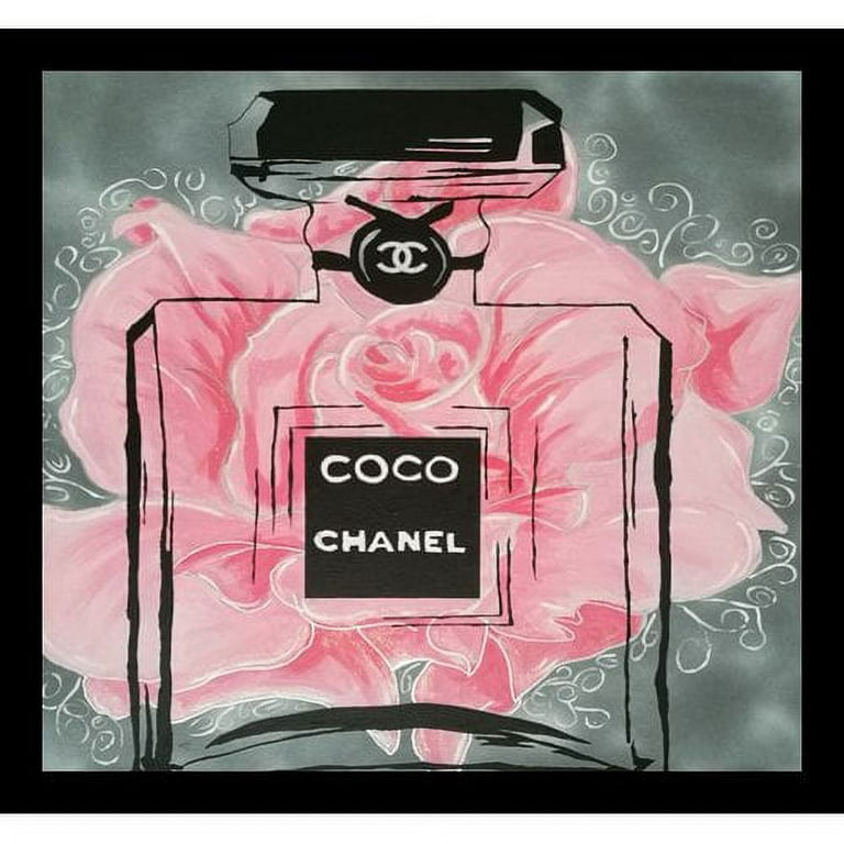 FRAMED Pink Rose Floral Coco Chanel By PopArtQueen 24x24 Art Painting Print  
