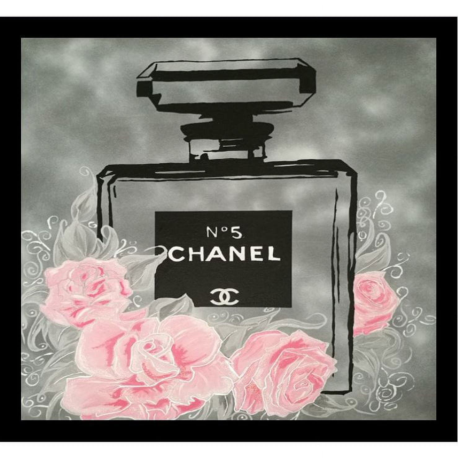 Buy Art for Less 'Pink Roses Floral Chanel No. 5' Framed Painting Print - Size: 18 H x 18 W x 1 D