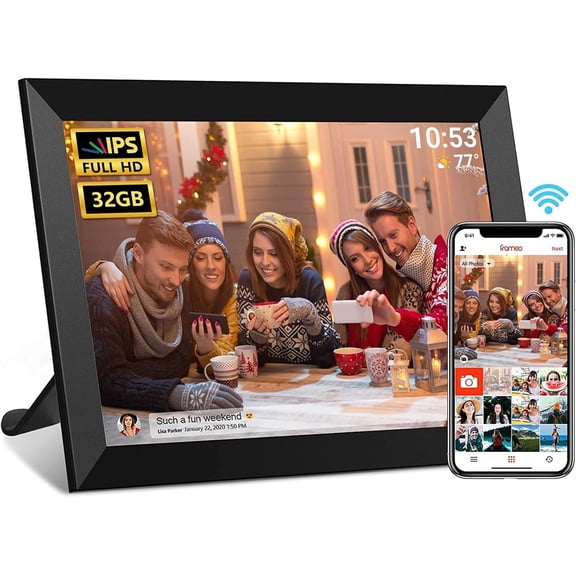 FRAMEO Digital Photo Frame, 10.1 Inch WiFi Digital Picture Frame with 1280x800 IPS Screen, 32GB Storage Auto-Rotate Wall Mountable Easy Share Photos or Videos via Frameo App from Anywhere