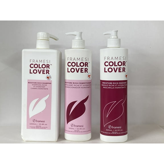 FRAMESI COLOR LOVER MOISTURE RICH SHAMPOO 33.8 OZ & CONDITIONER 16.9 OZ & MASQUE 16.9 OZ  3 ITEM SET