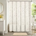 thumbnail image 1 of FRAMICS Vintage Lace Shower Curtain Sets with Rug and Hooks, Waterproof Fabric Semi Sheer Leaf Floral Bathroom Sets, Mold Resistant, Beige, 1 of 11