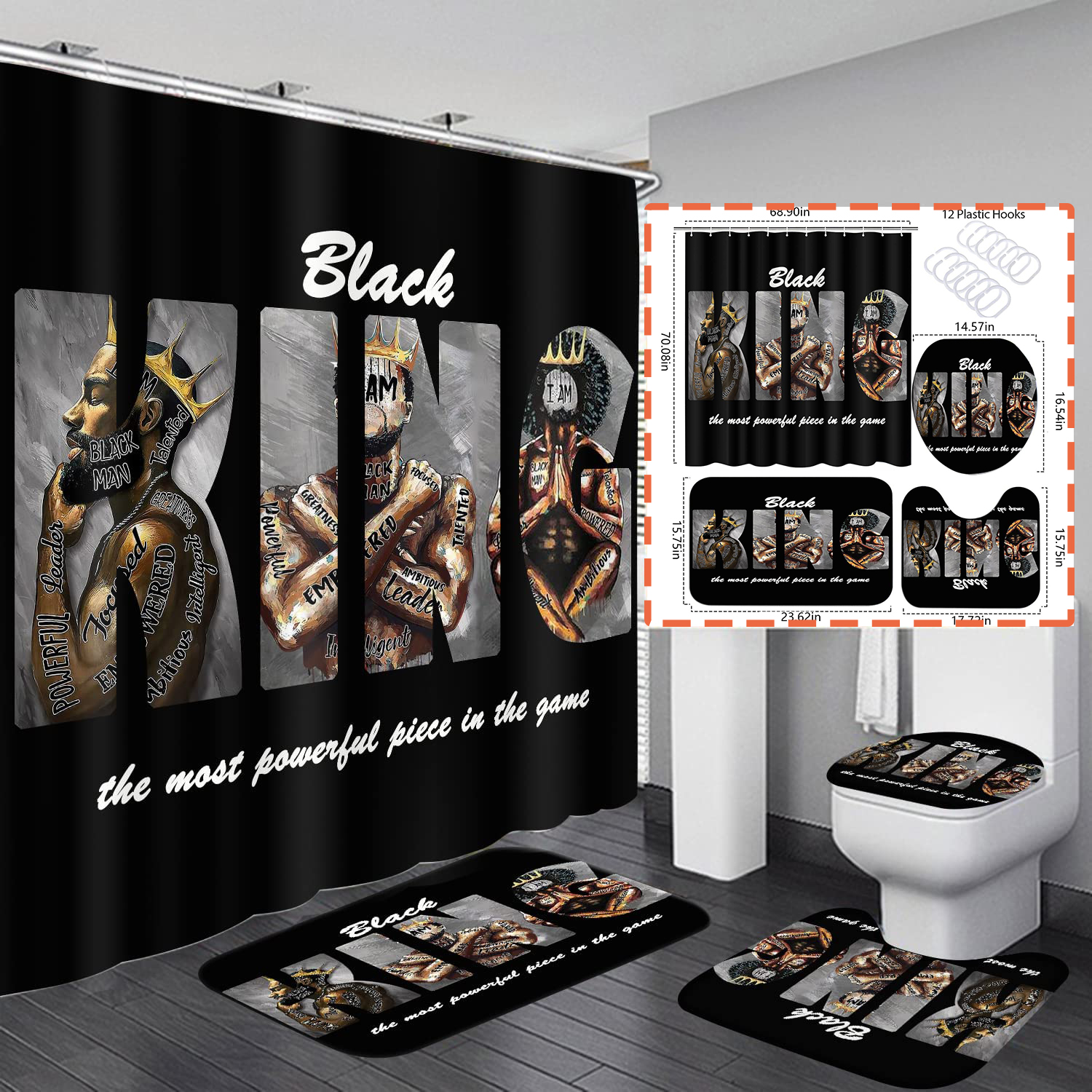 GCKG African Woman Bathroom Shower Curtain, Shower Rings Included 100